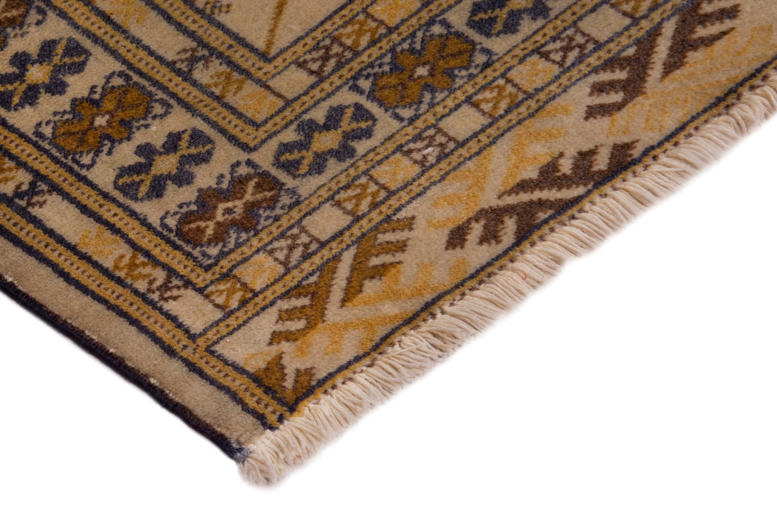 Persian Torkaman accent rug in cream and tan, view 5 of 7