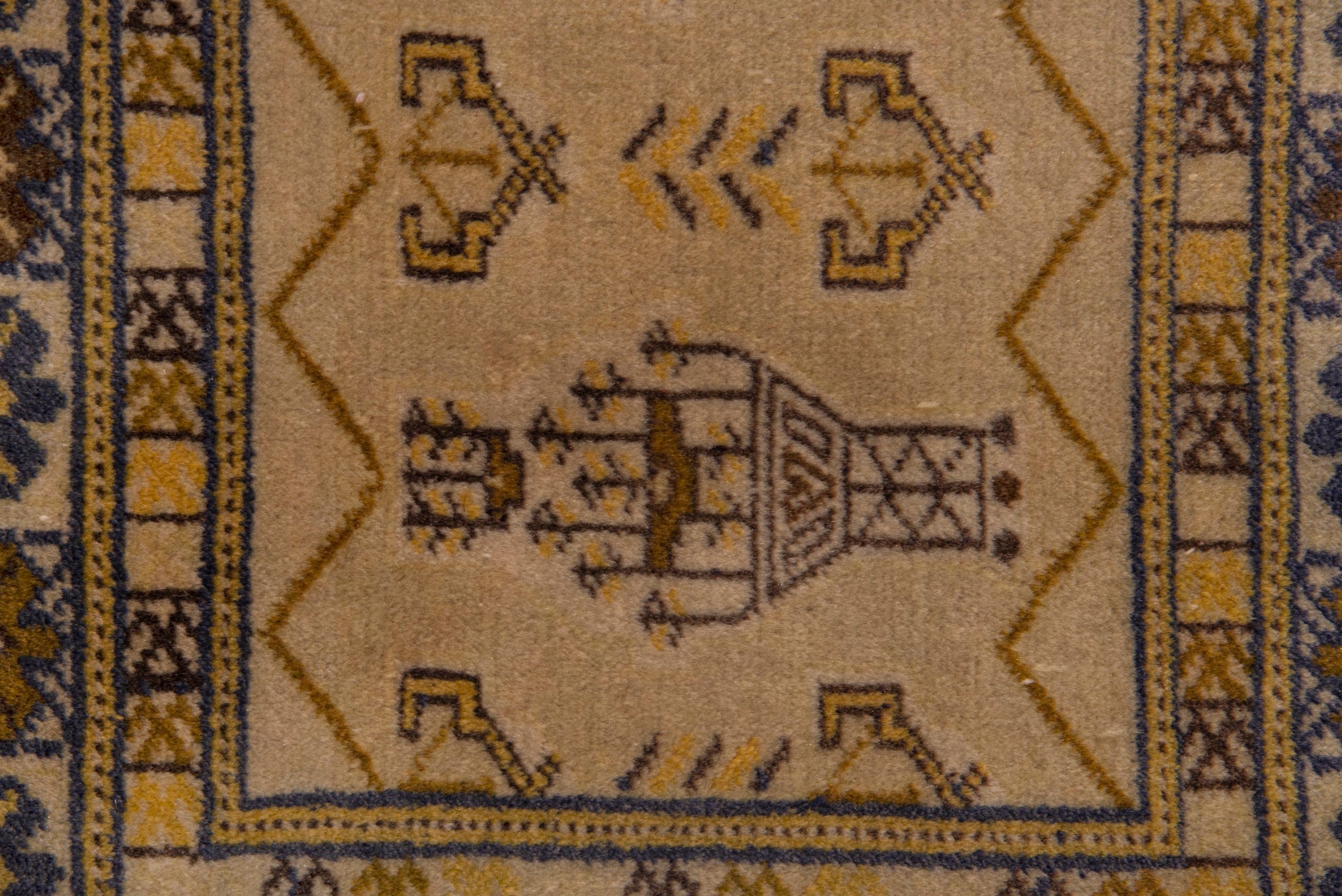 Persian Torkaman accent rug in cream and tan, view 6 of 7
