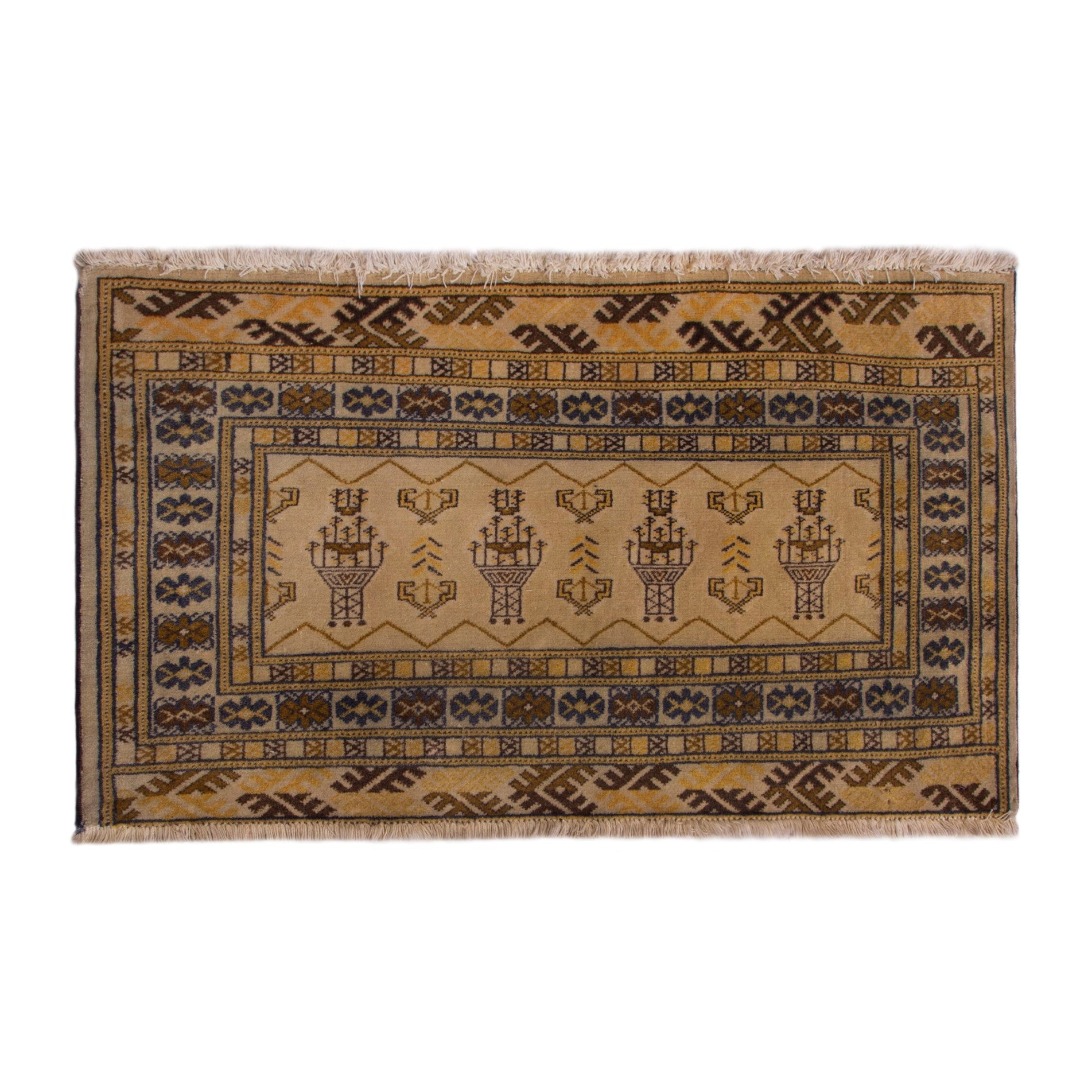 Persian Torkaman accent rug in cream and tan, 3'1" x 1'11"