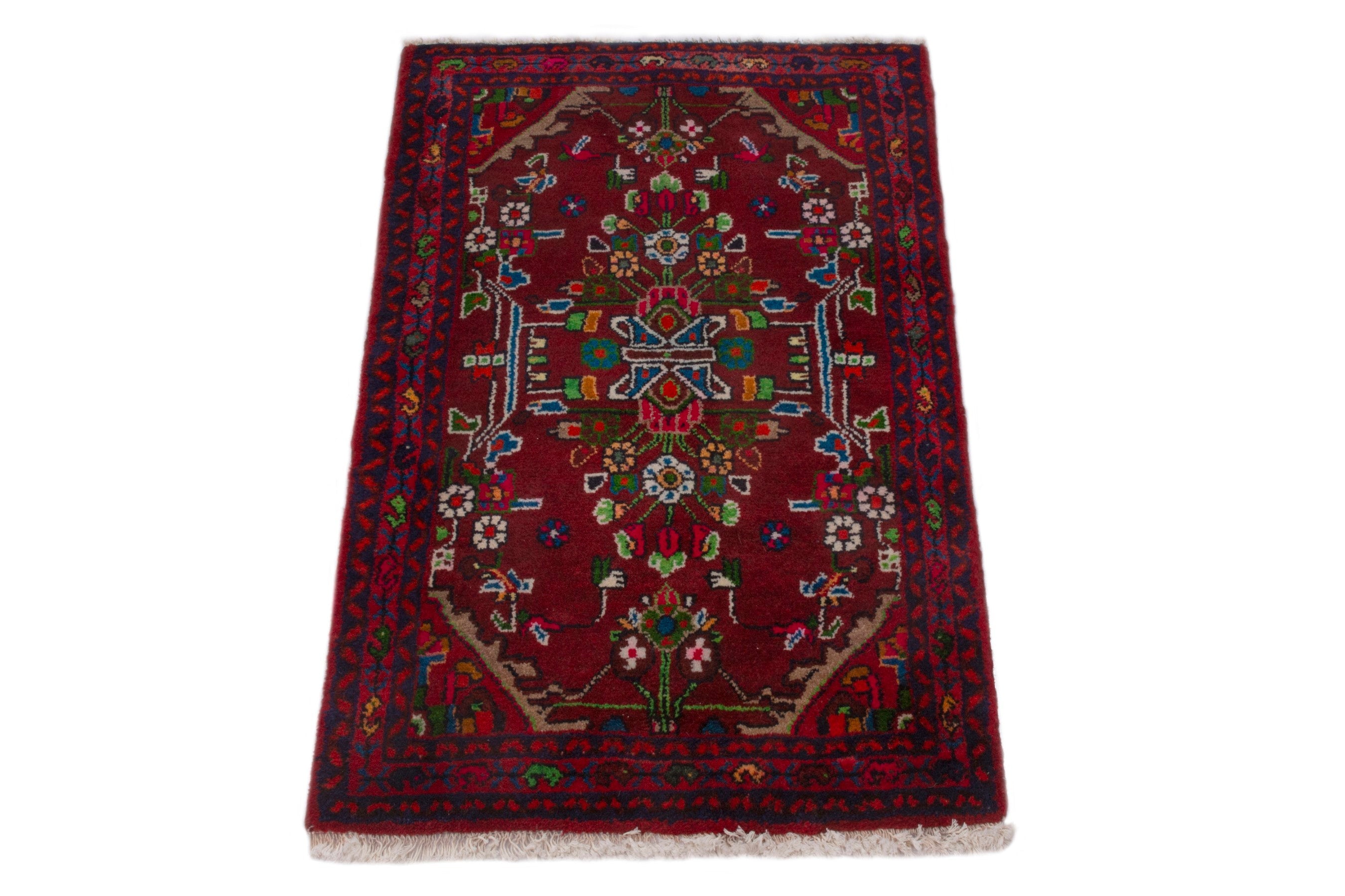 Persian Hamedan accent rug in burgundy and deep red, view 3 of 7