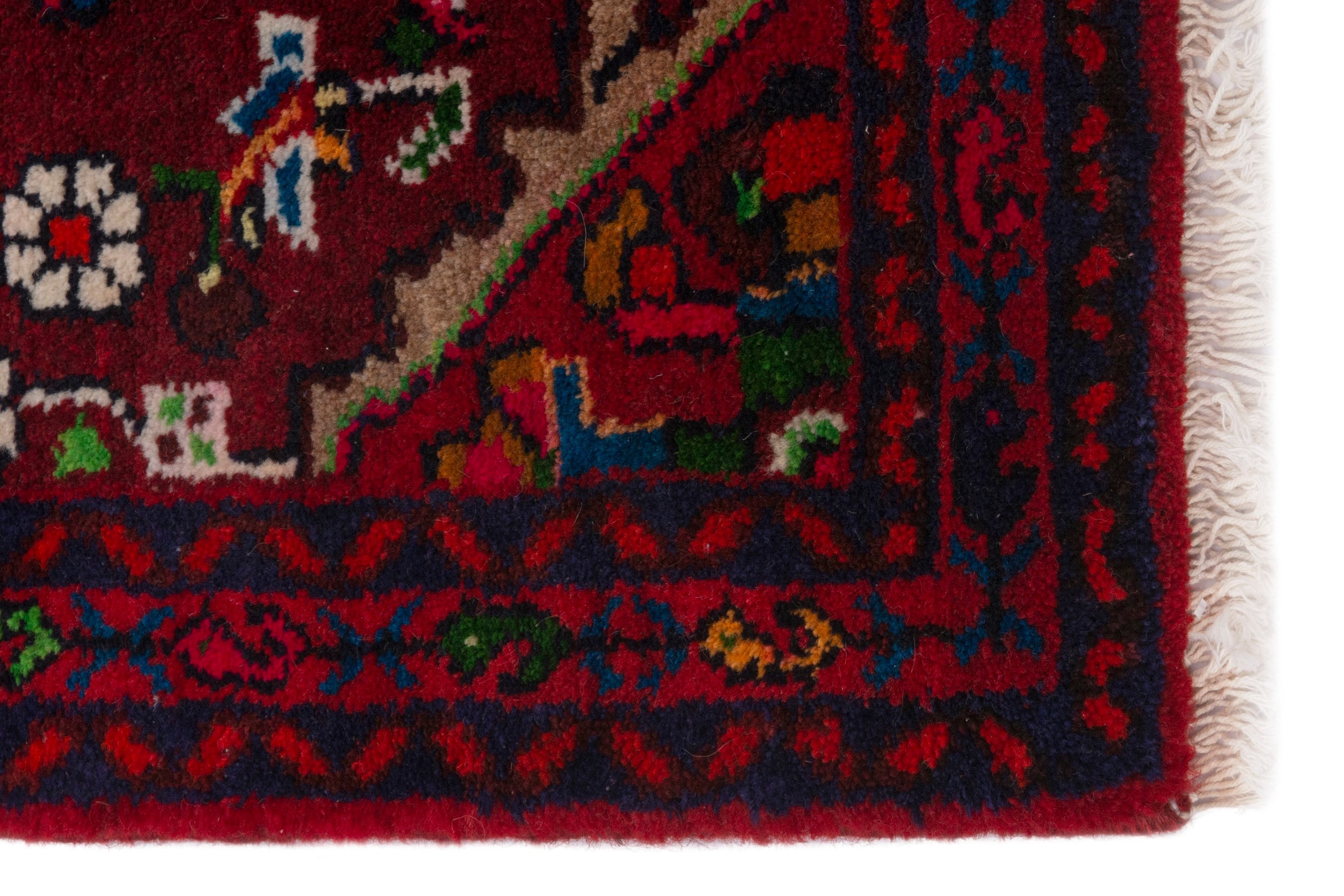 Persian Hamedan accent rug in burgundy and deep red, view 4 of 7