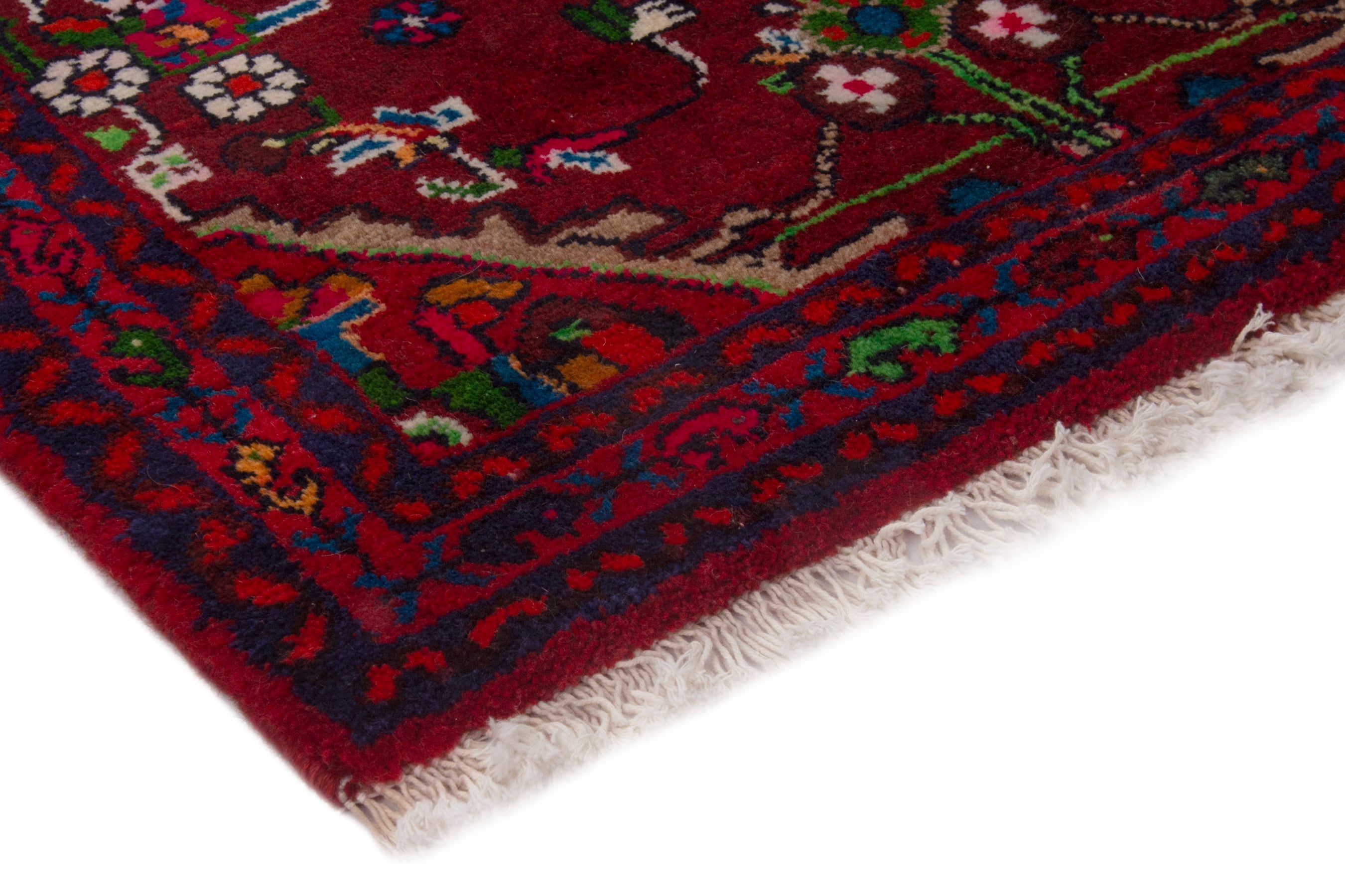 Persian Hamedan accent rug in burgundy and deep red, view 5 of 7