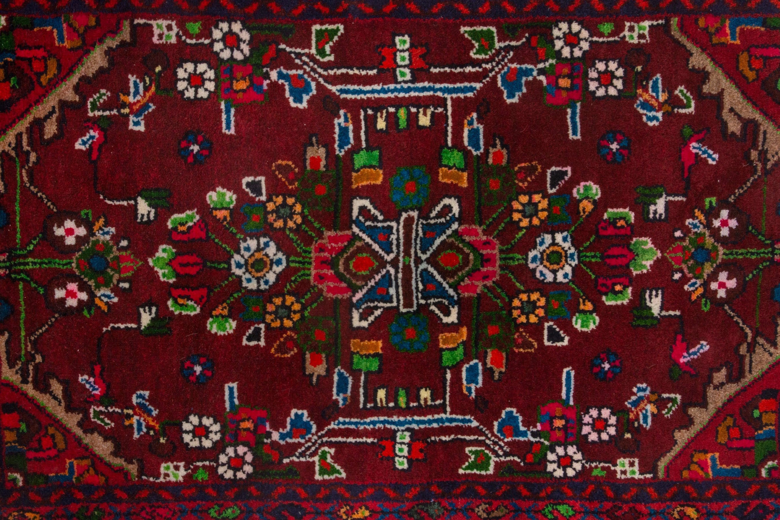 Persian Hamedan accent rug in burgundy and deep red, view 6 of 7