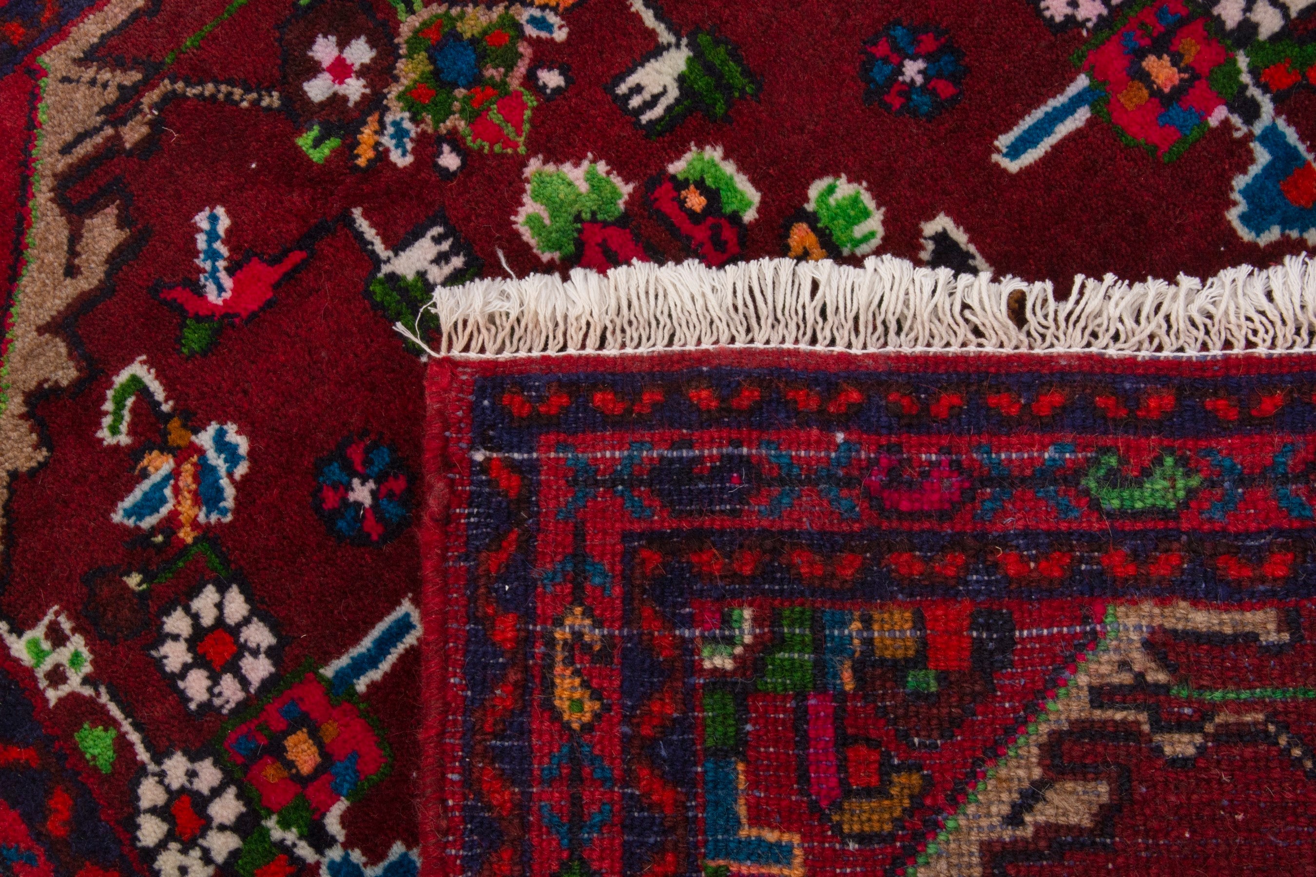 Persian Hamedan accent rug in burgundy and deep red, view 7 of 7