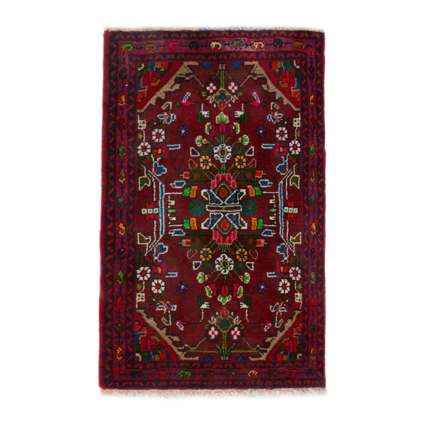 Persian Hamadan accent rug in burgundy and deep red, 2'4" x 3'2"