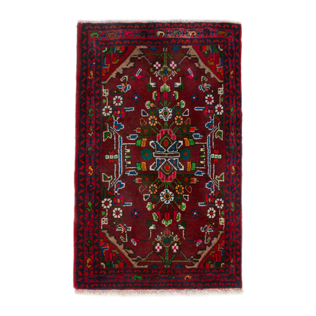 Persian Hamedan accent rug in burgundy and deep red, 2'4" x 3'2"