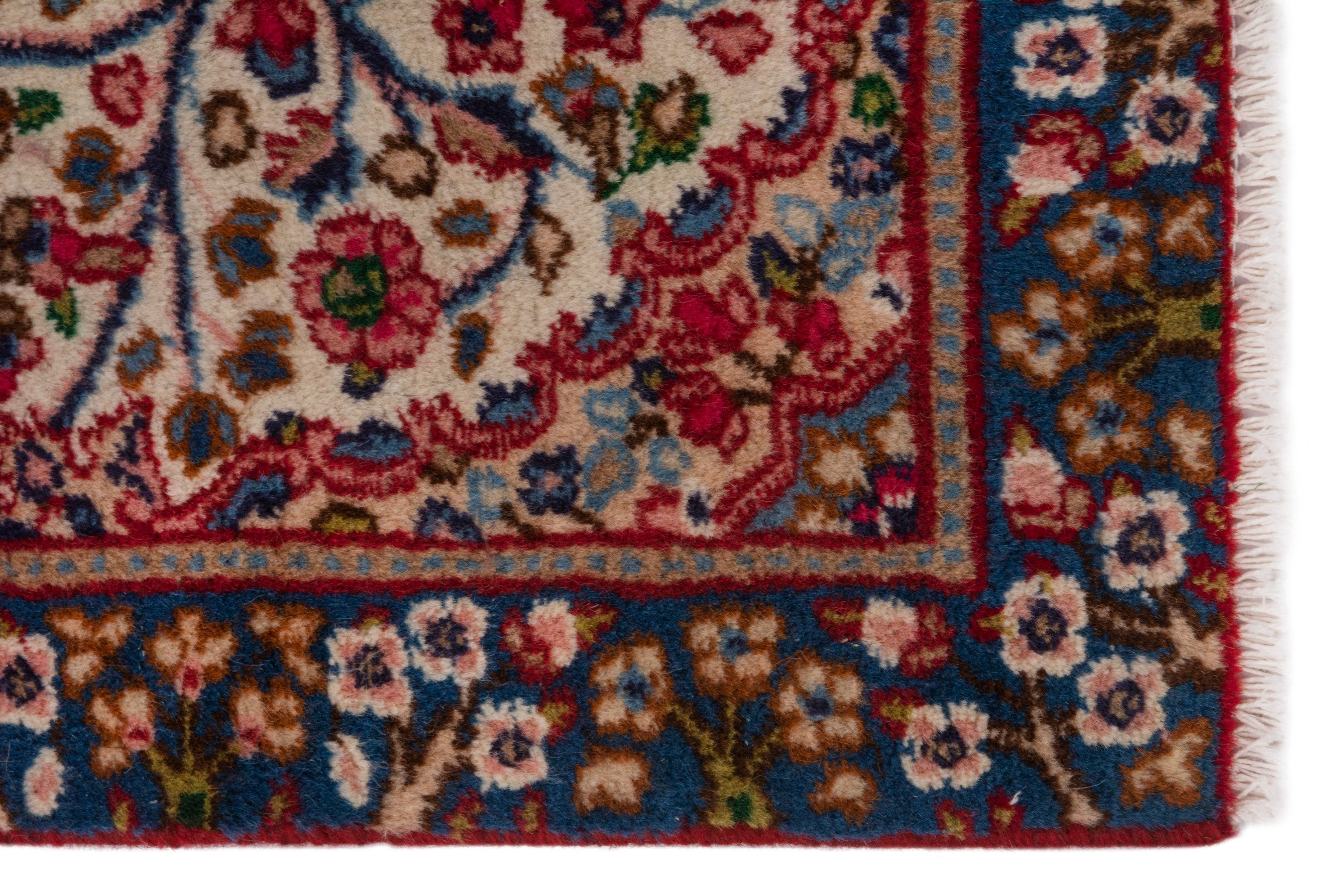 Persian Kerman accent rug in cream and deep red, view 4 of 7