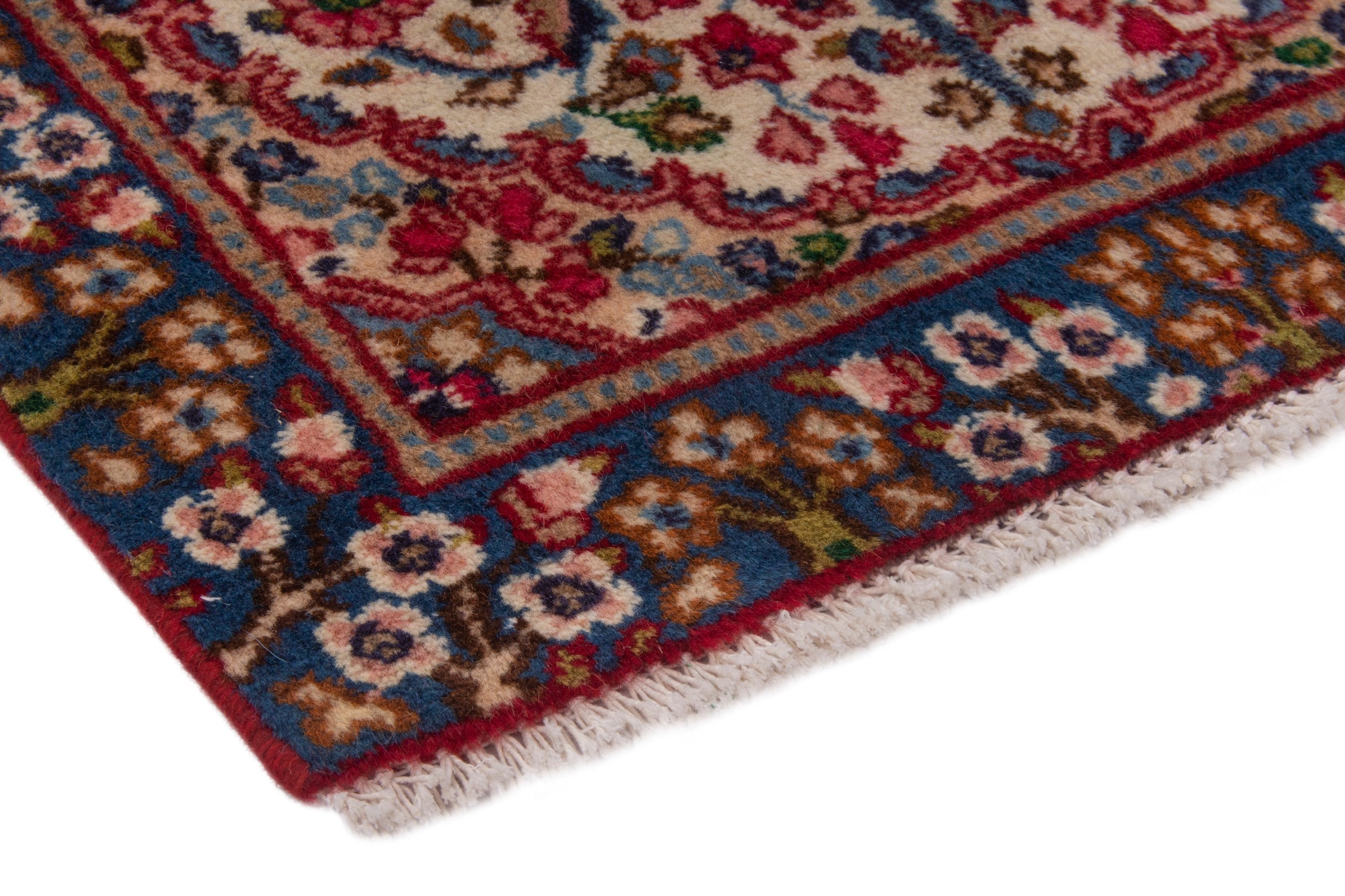 Persian Kerman accent rug in cream and deep red, view 5 of 7