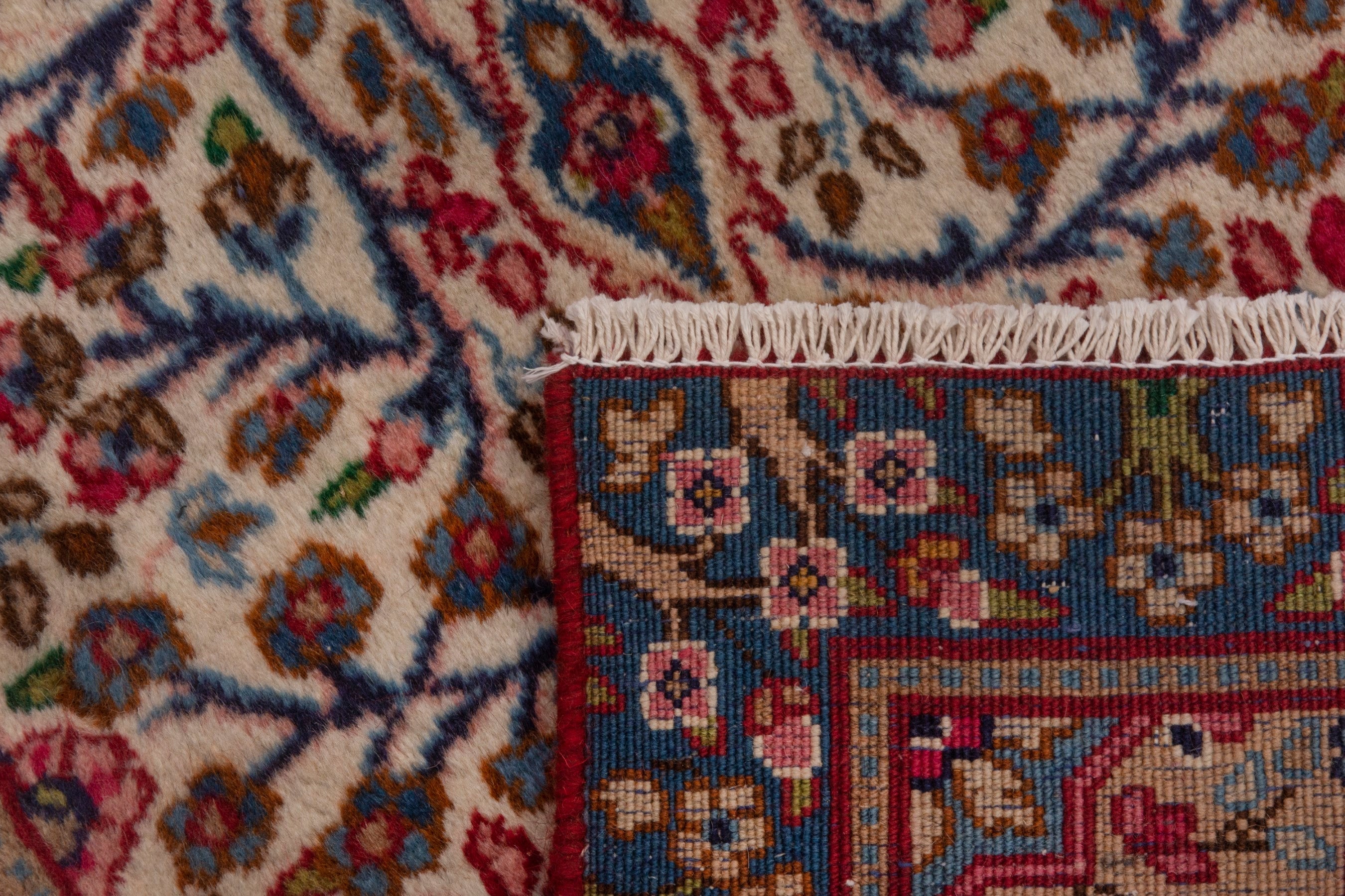 Persian Kerman accent rug in cream and deep red, view 7 of 7
