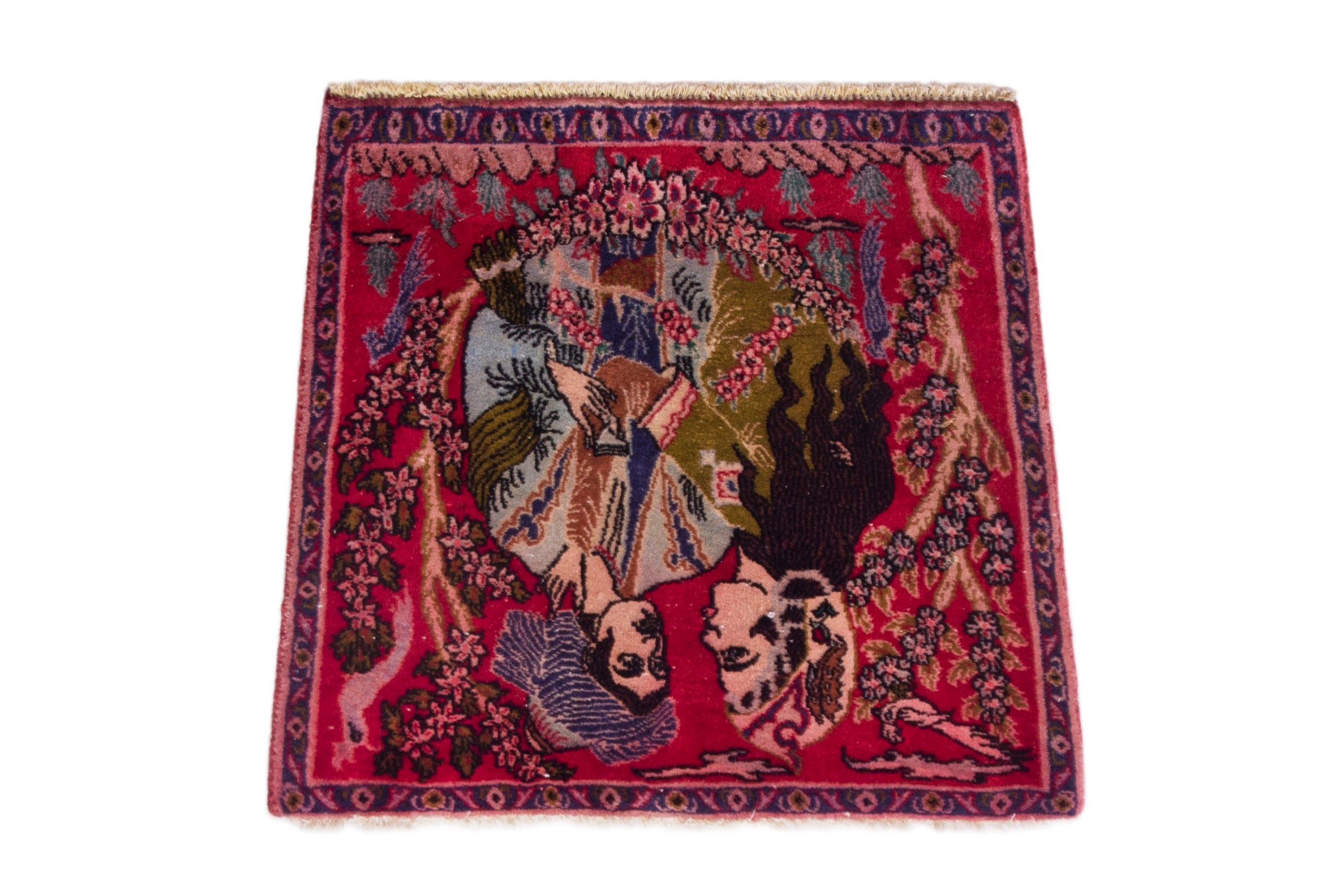 Persian Kashan accent rug in deep red and burgundy, view 3 of 7