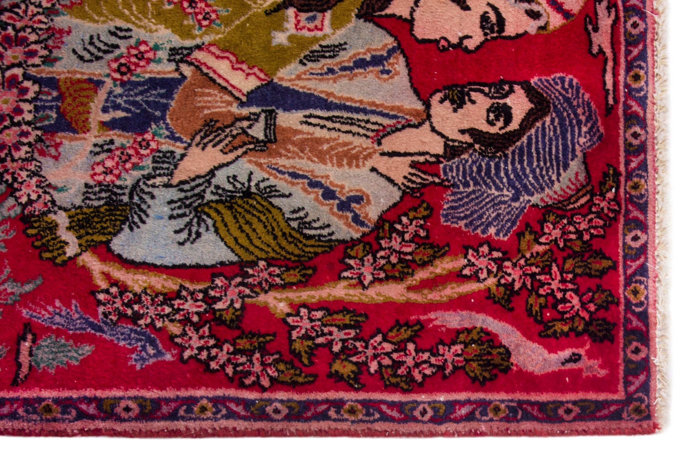 Persian Kashan accent rug in deep red and burgundy, view 4 of 7
