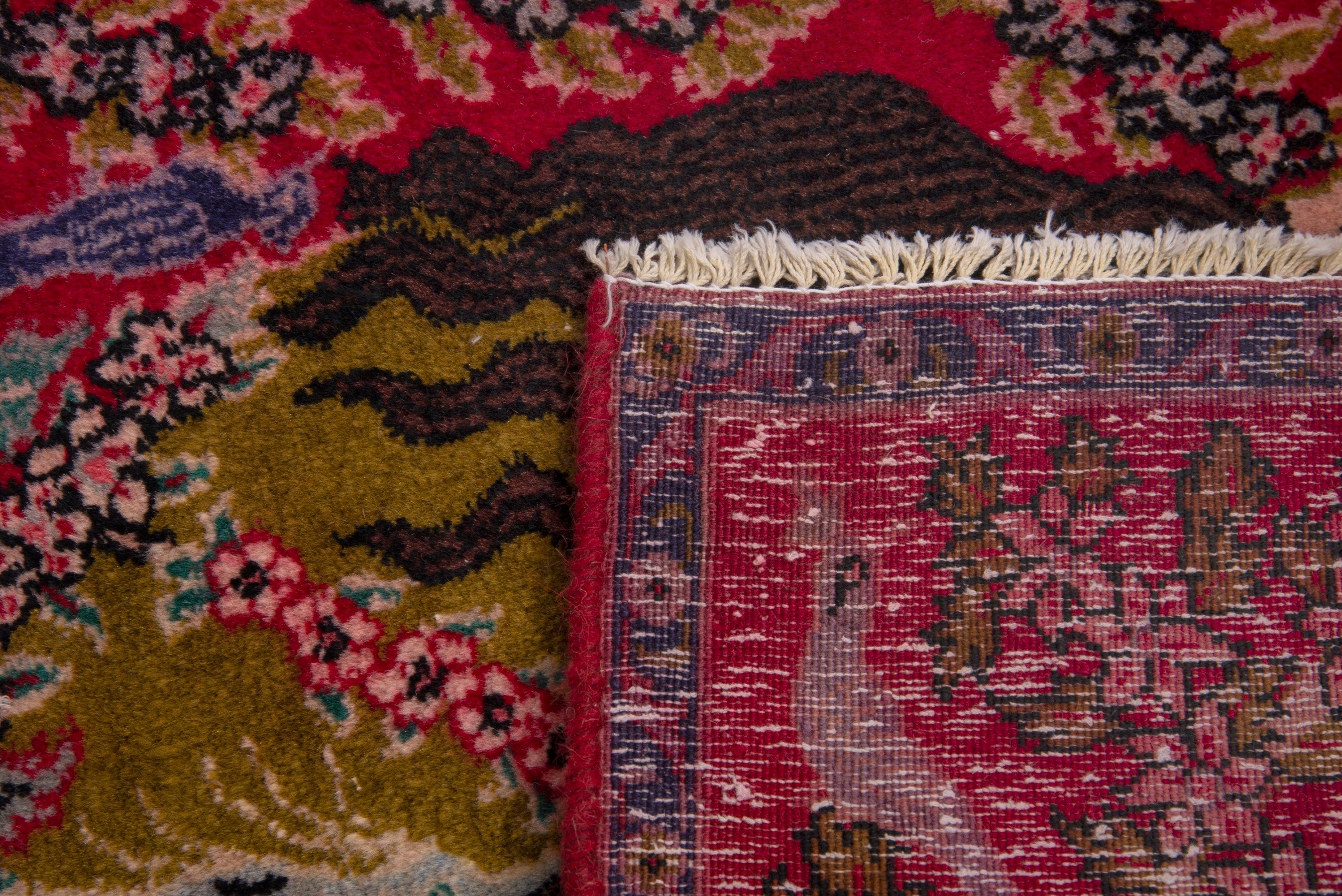 Persian Kashan accent rug in deep red and burgundy, view 7 of 7