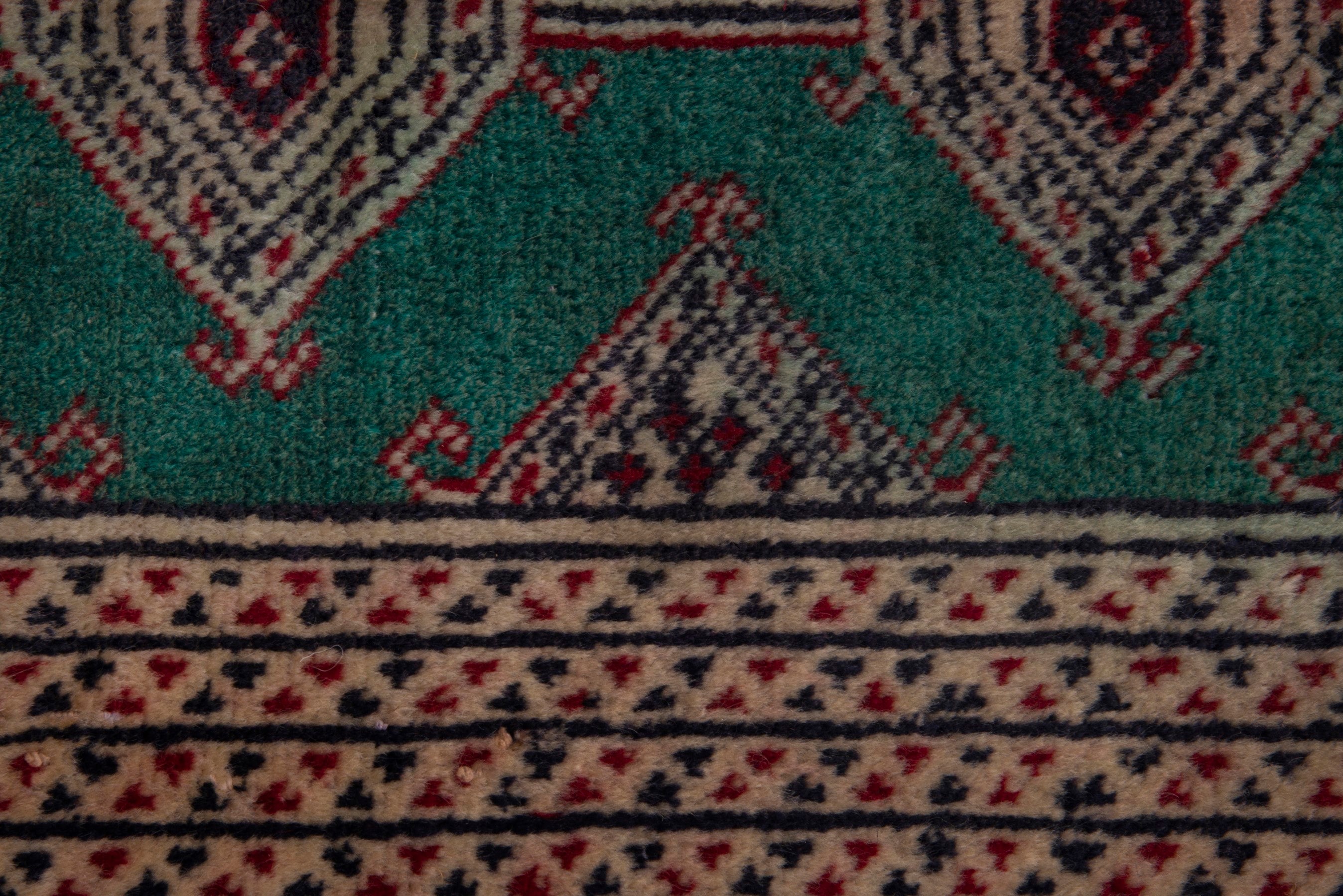 Persian Torkaman accent rug in rust and teal, view 6 of 7