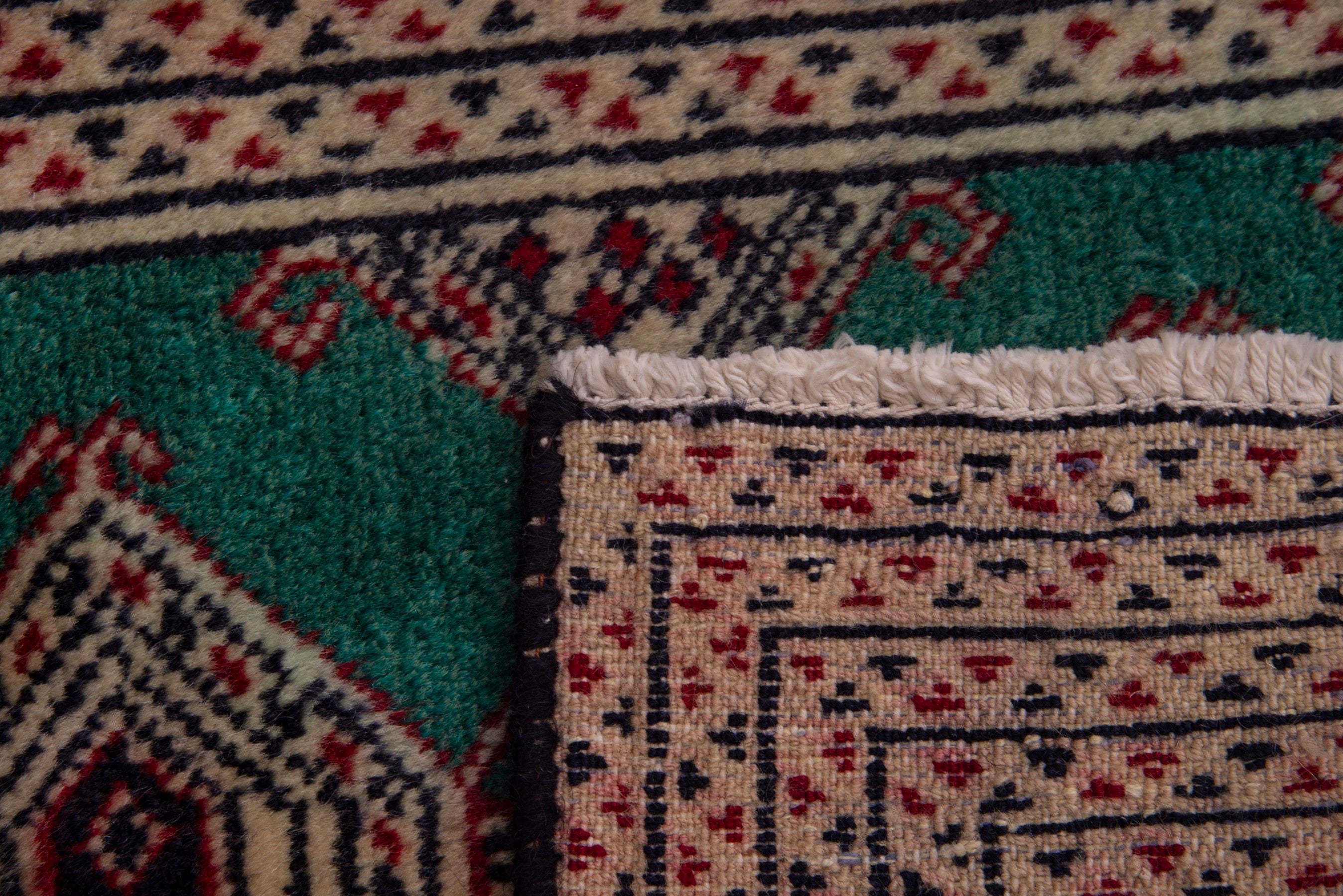 Persian Torkaman accent rug in rust and teal, view 7 of 7