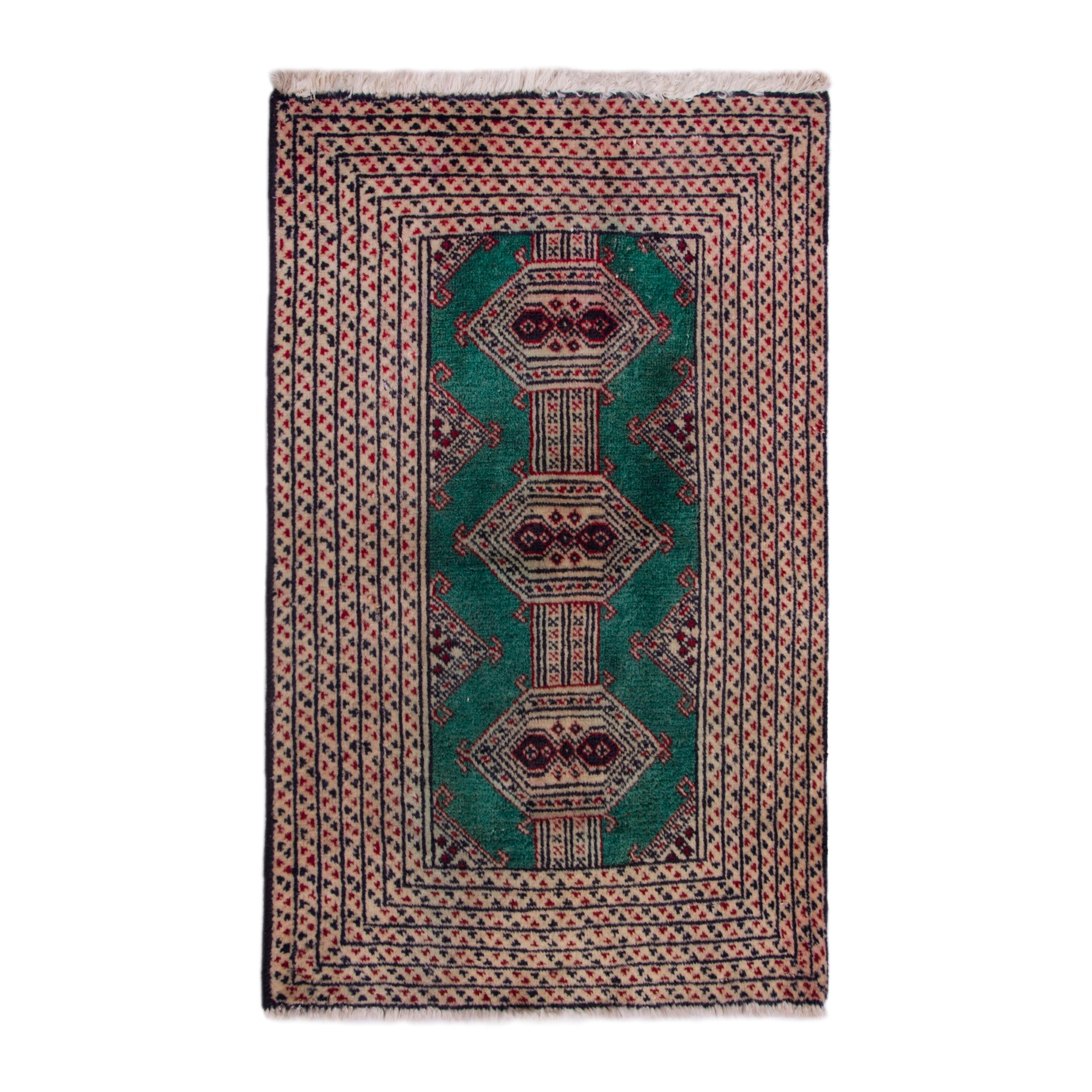 Persian Torkaman accent rug in rust and teal, 2' x 2'11"