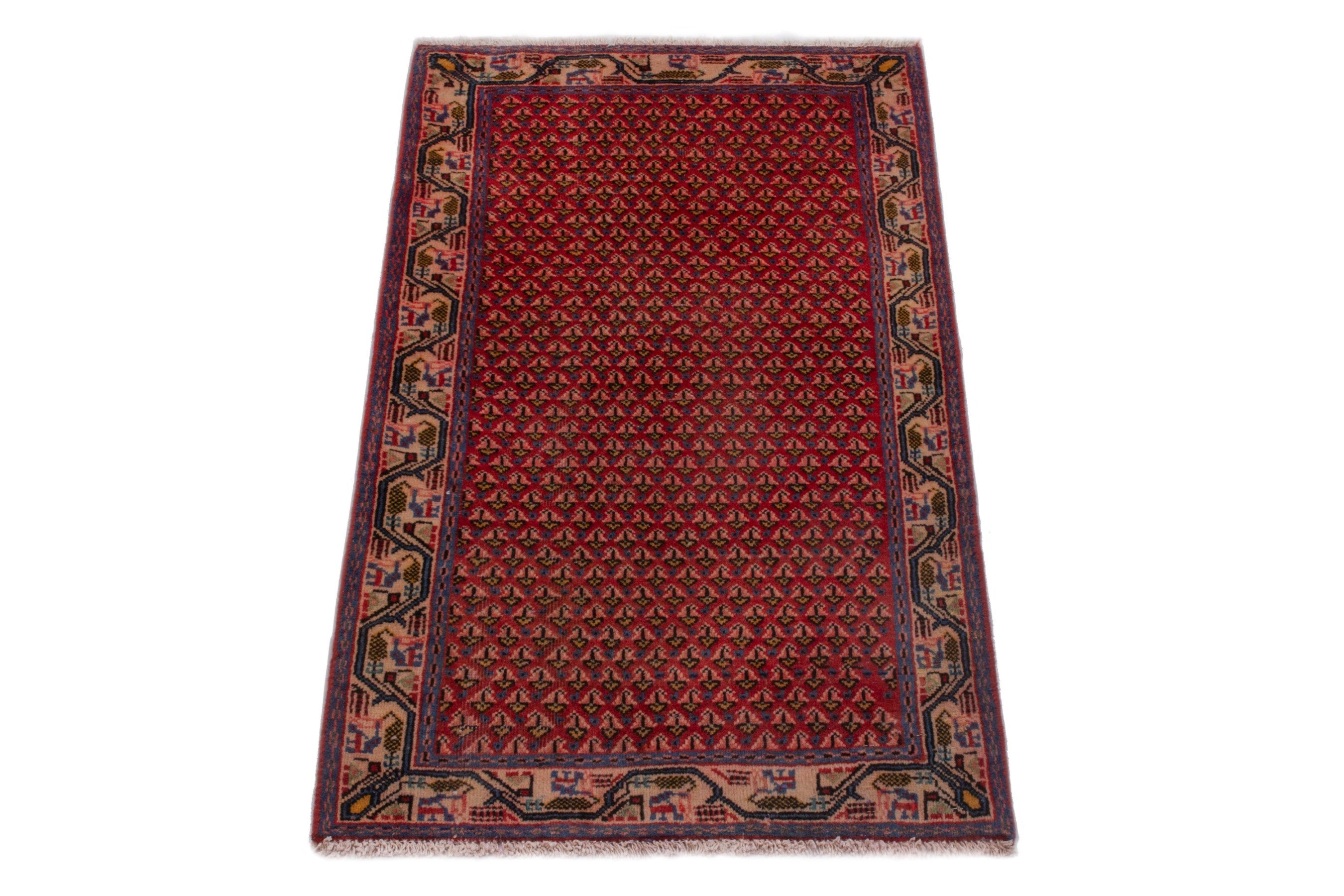 Persian Botteh accent rug in deep red and cream, view 3 of 7