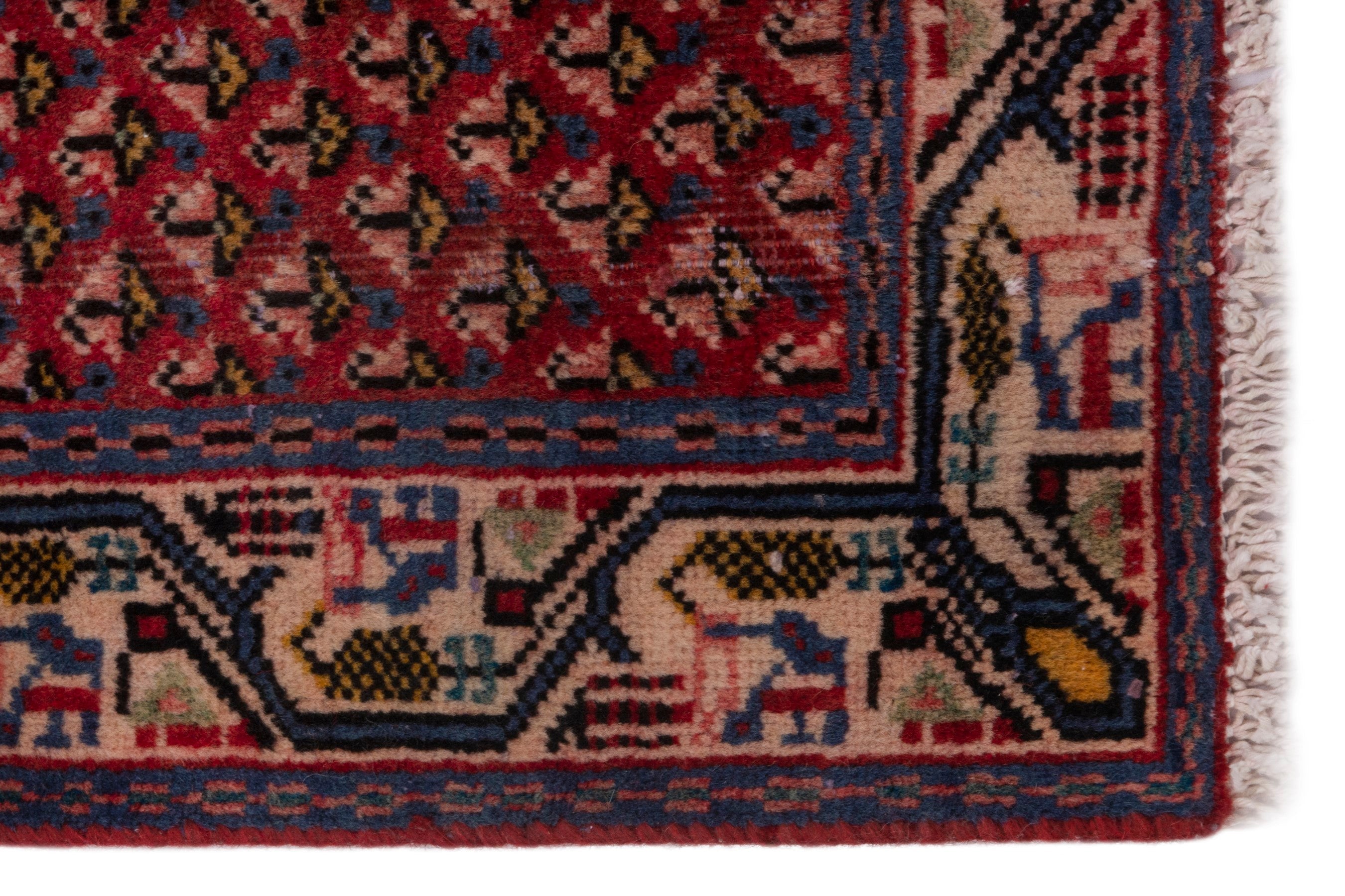 Persian Botteh accent rug in deep red and cream, view 4 of 7