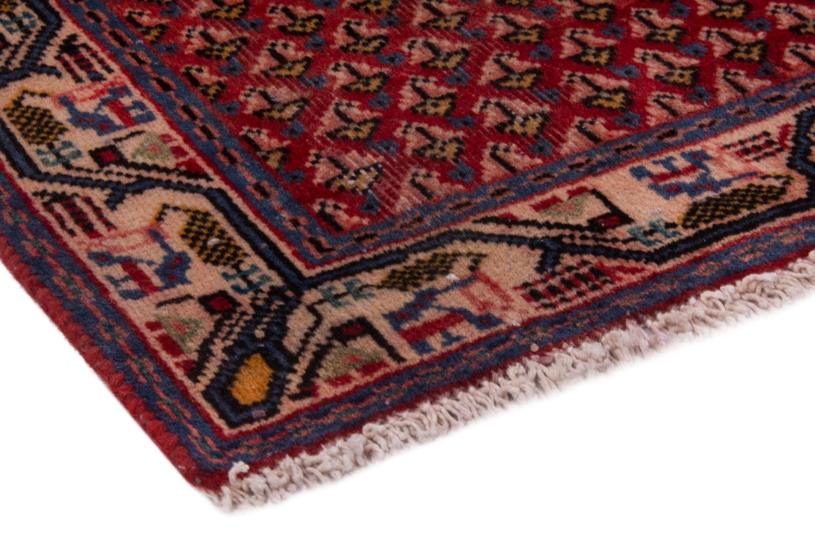 Persian Botteh accent rug in deep red and cream, view 5 of 7
