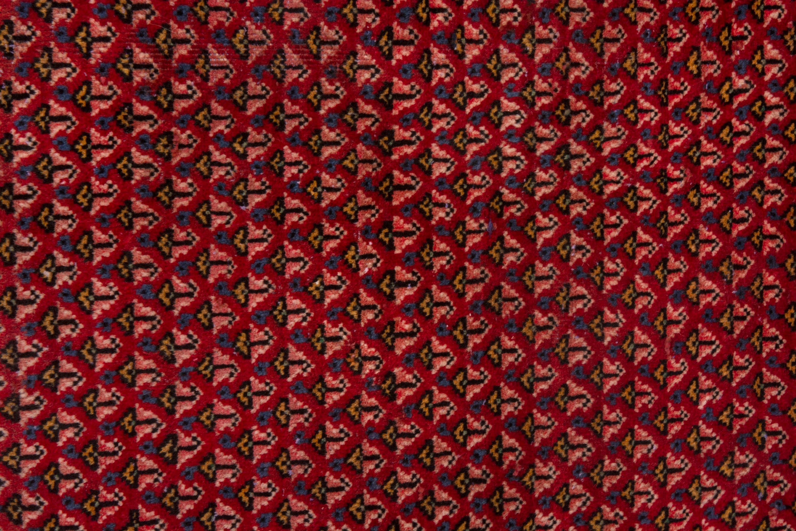 Persian Botteh accent rug in deep red and cream, view 6 of 7