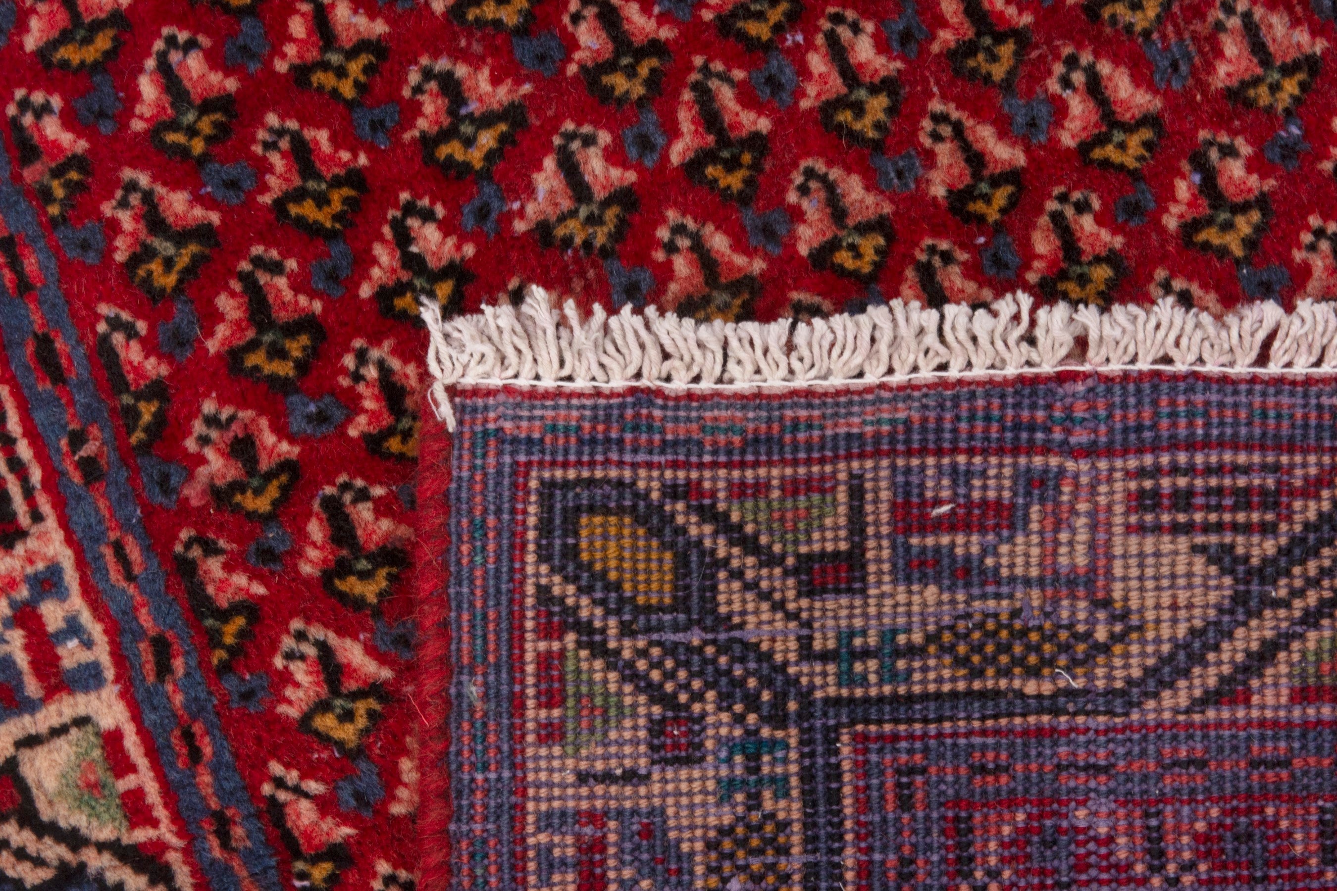 Persian Botteh accent rug in deep red and cream, view 7 of 7