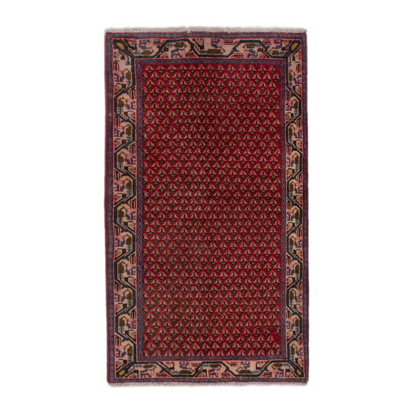 Persian Botteh accent rug in deep red and cream, 2'4" x 4'1"