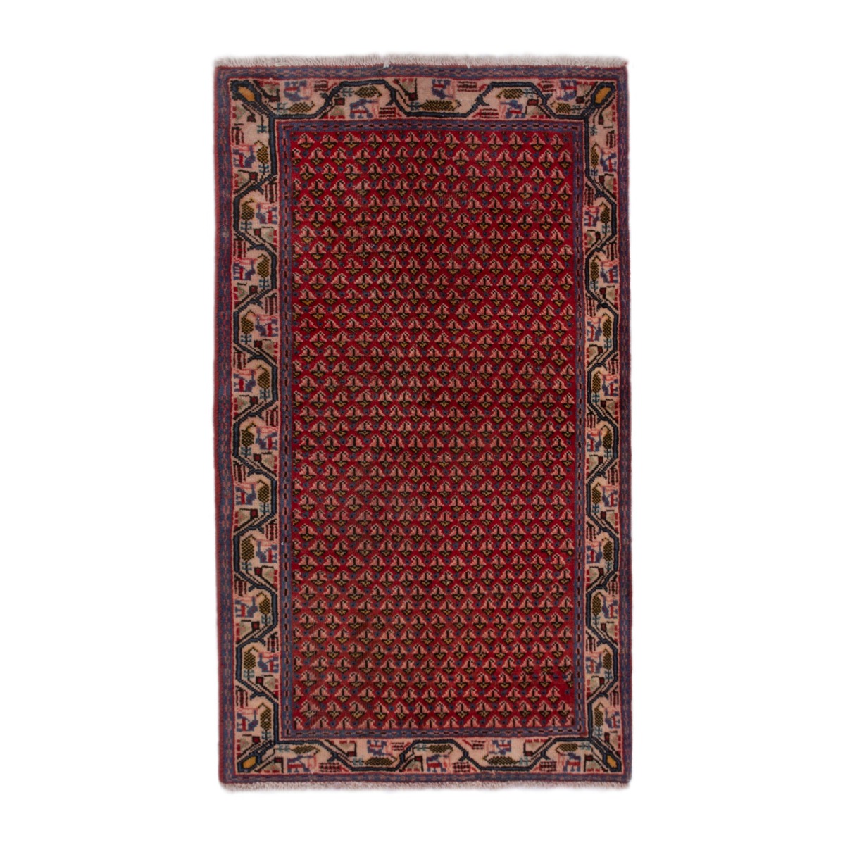 Persian Botteh accent rug in deep red and cream, 2'4" x 4'1"