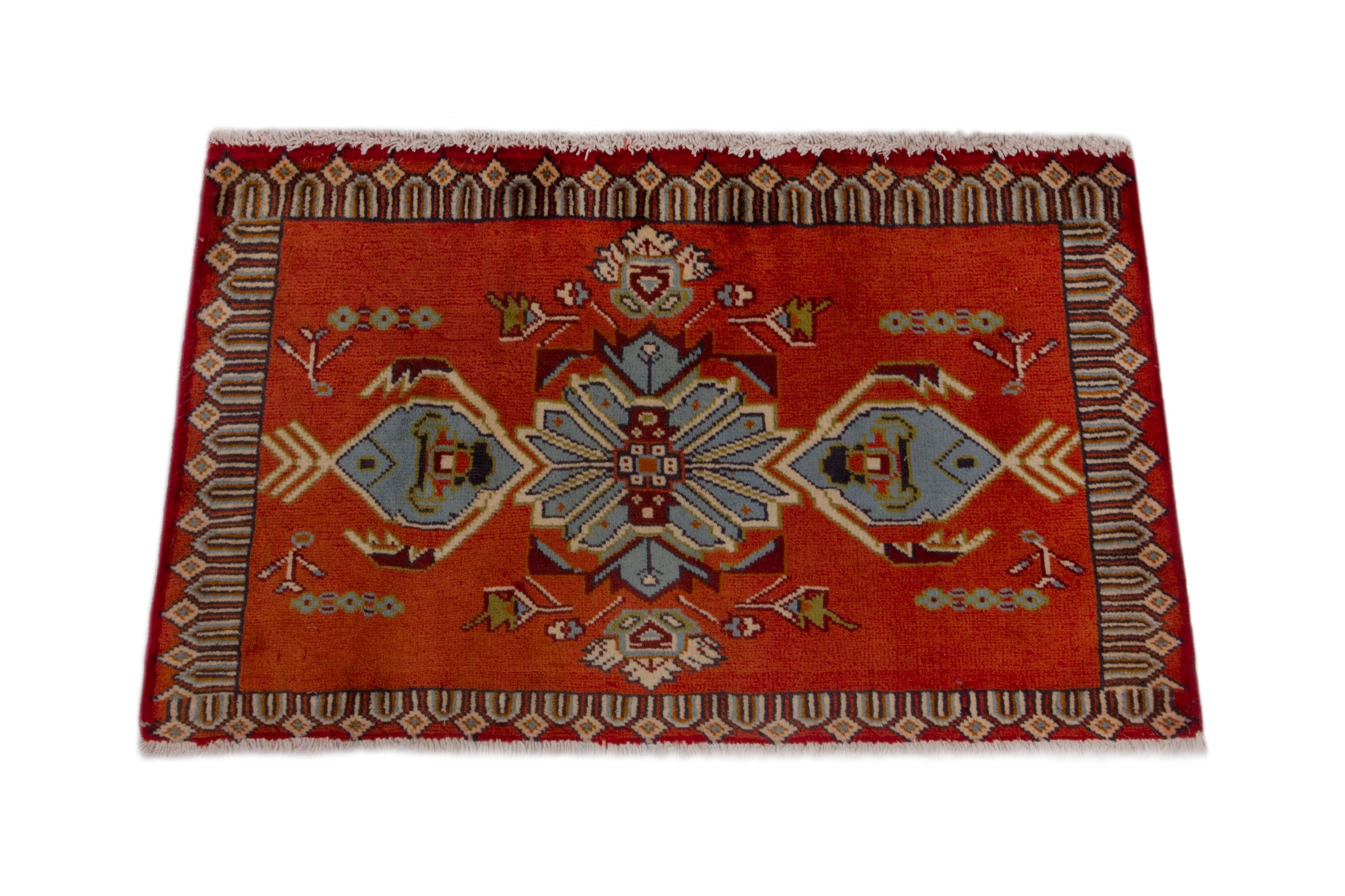 Persian Torkaman accent rug in deep red and burgundy, view 2 of 7
