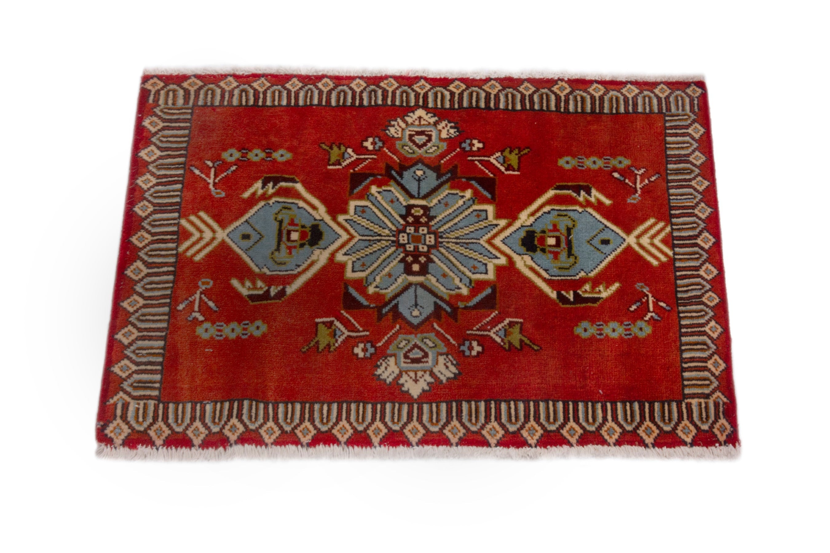 Persian Torkaman accent rug in deep red and burgundy, view 3 of 7