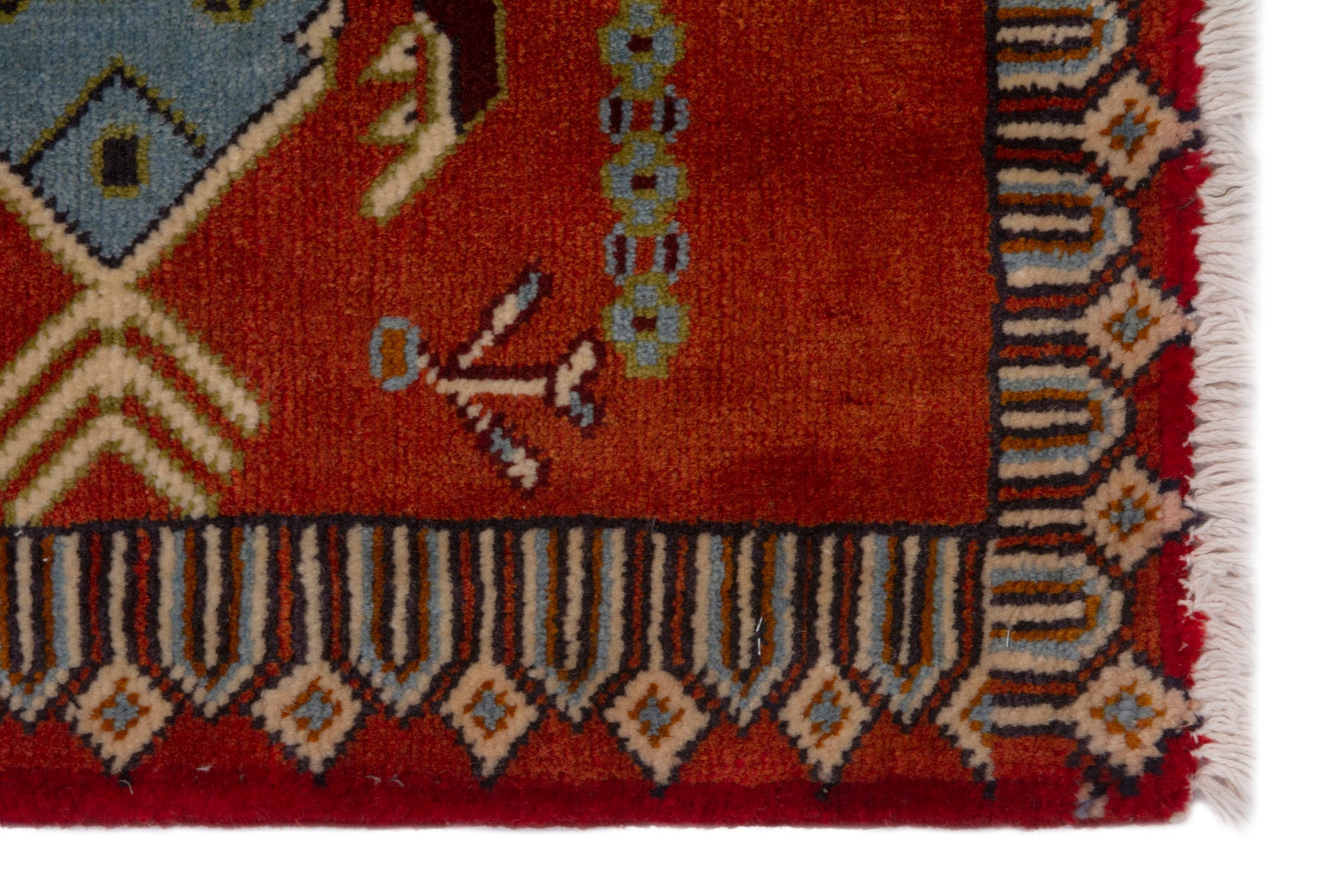 Persian Torkaman accent rug in deep red and burgundy, view 4 of 7