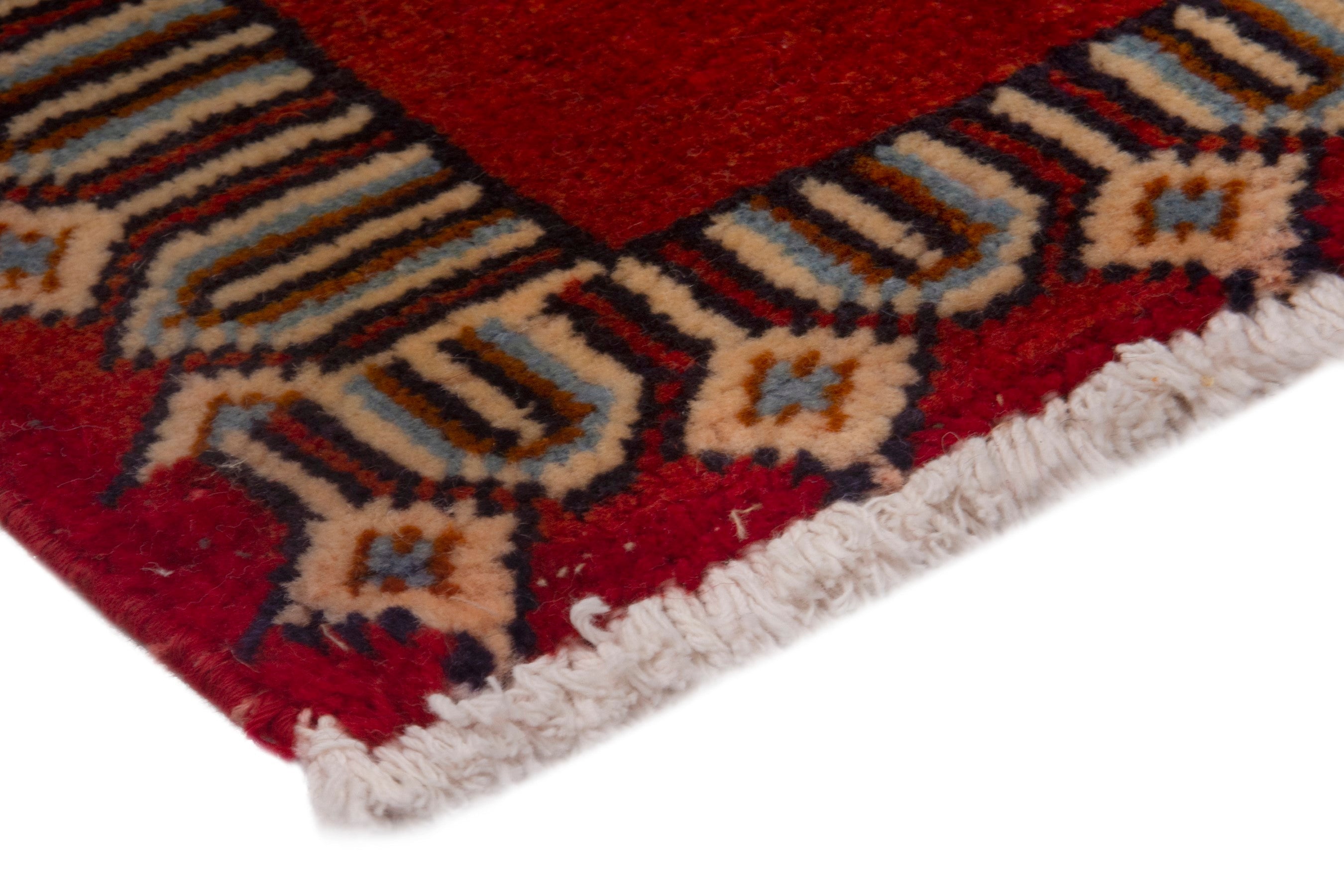 Persian Torkaman accent rug in deep red and burgundy, view 5 of 7