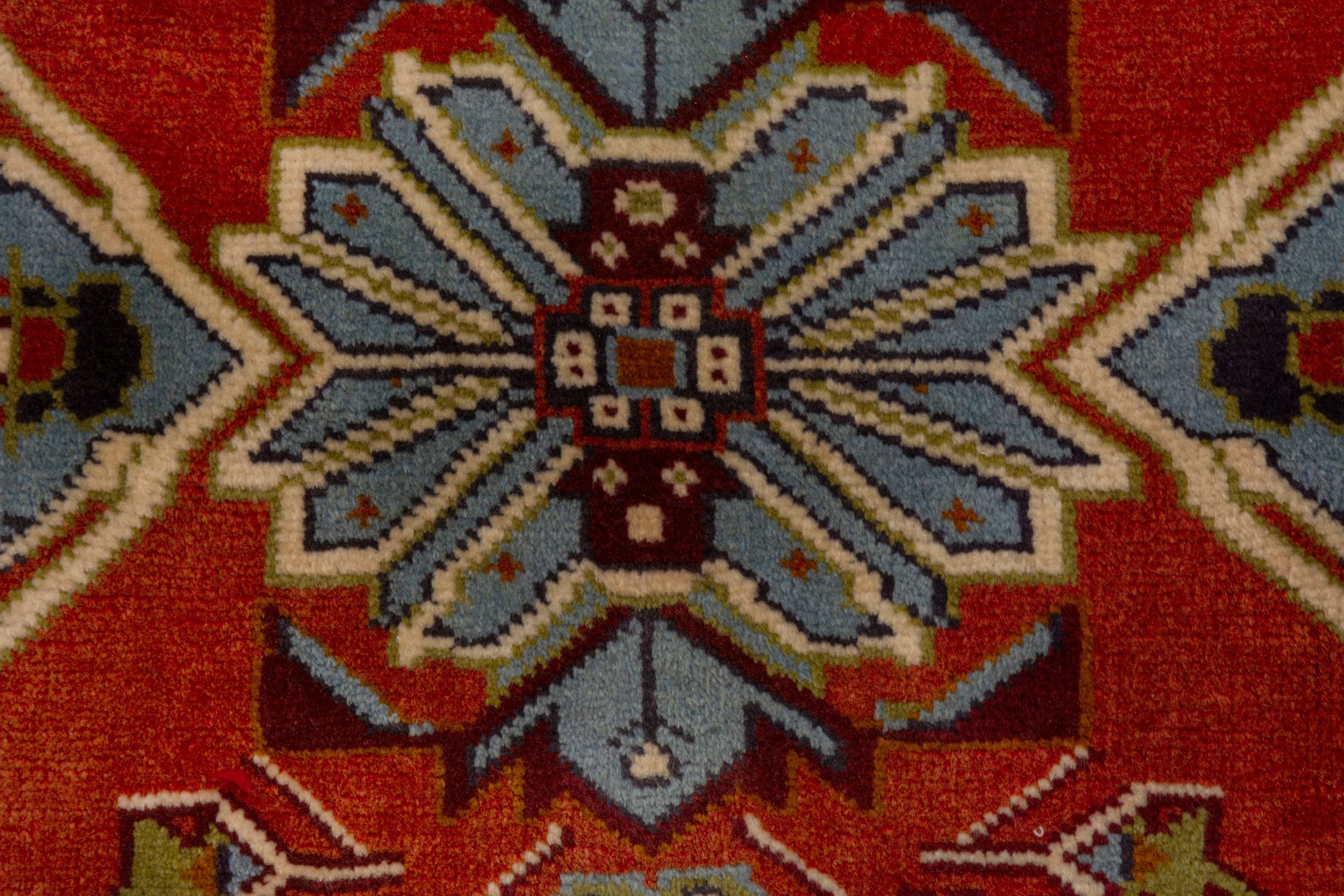 Persian Torkaman accent rug in deep red and burgundy, view 6 of 7