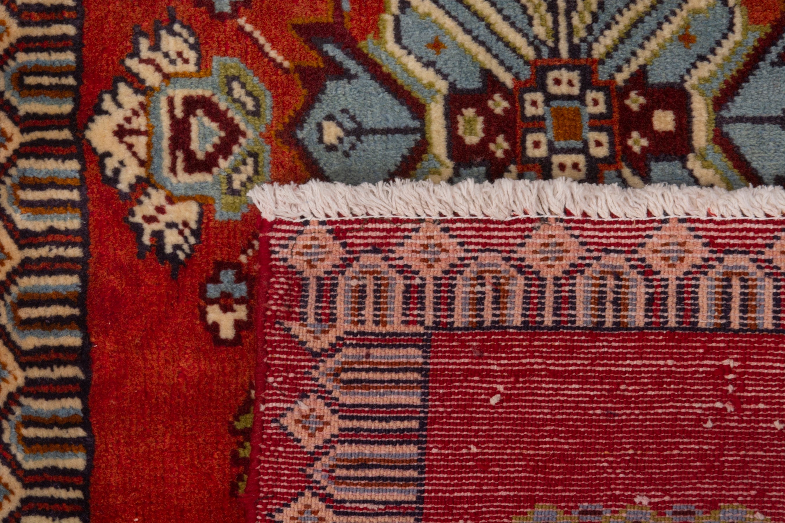 Persian Torkaman accent rug in deep red and burgundy, view 7 of 7