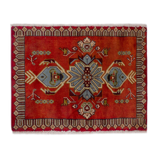 Persian Torkaman accent rug in deep red and burgundy, 3' x 1'11"