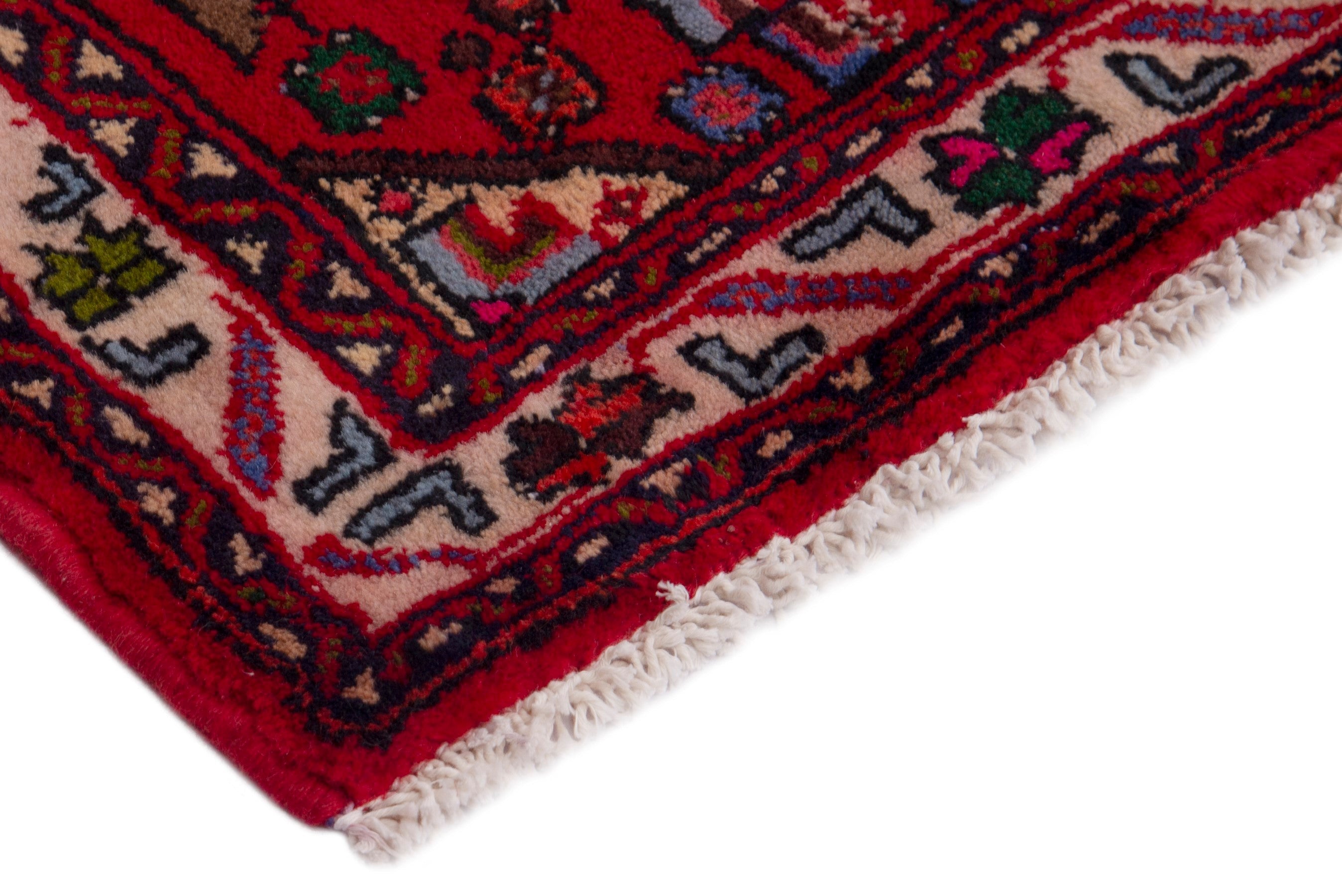 Persian Hamedan accent rug in deep red and burgundy, view 5 of 7