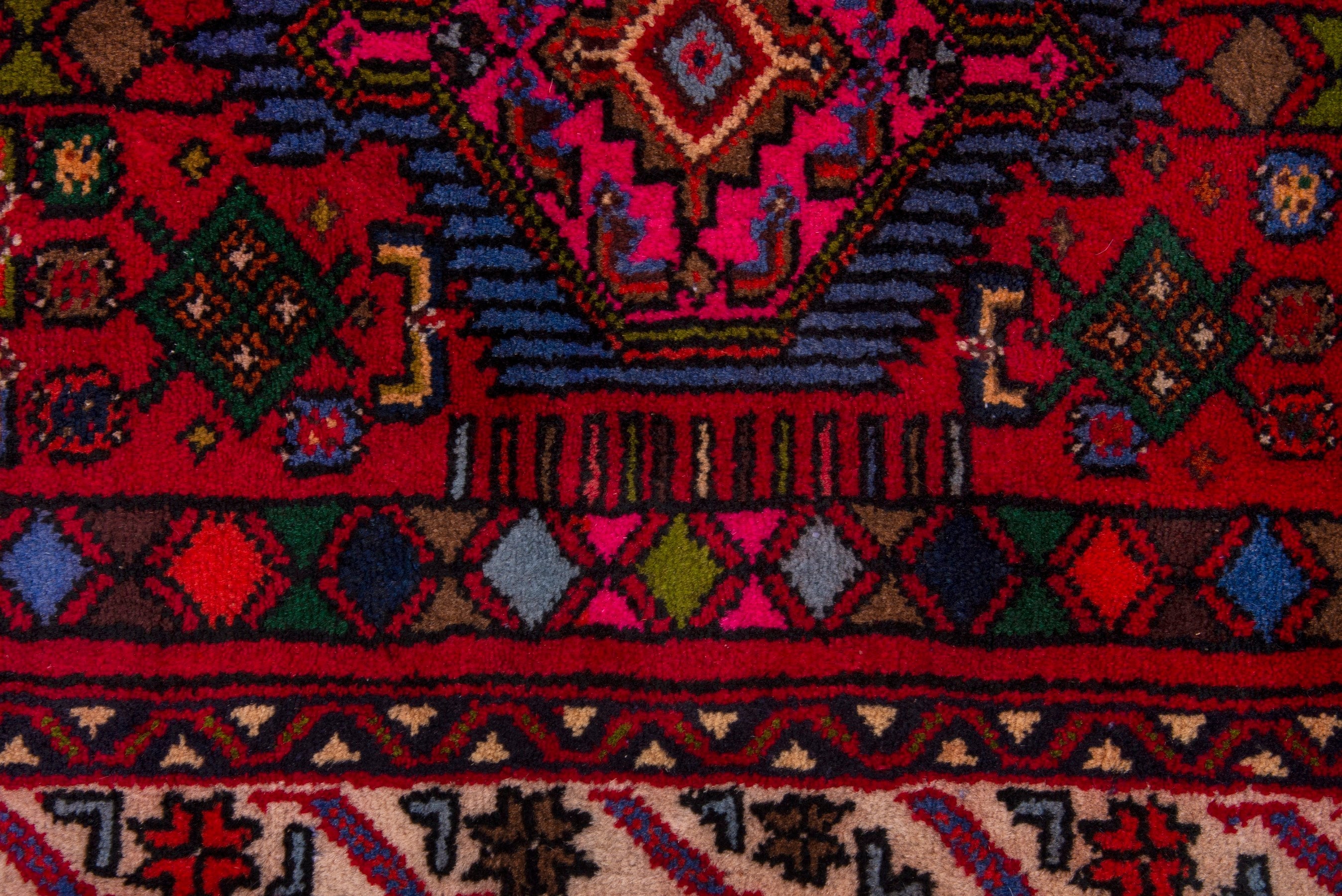 Persian Hamedan accent rug in deep red and burgundy, view 6 of 7
