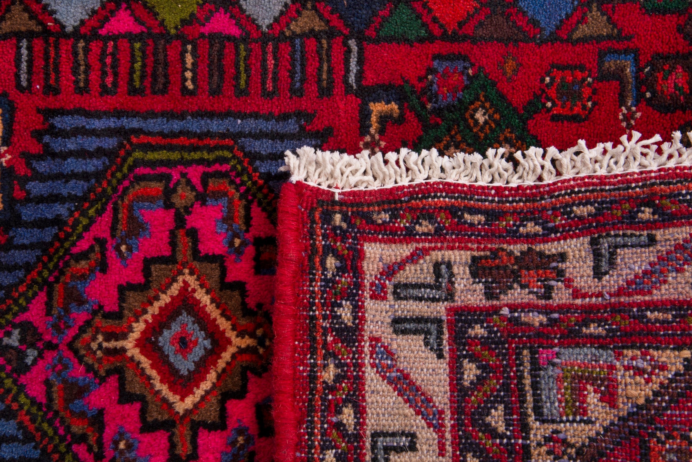 Persian Hamedan accent rug in deep red and burgundy, view 7 of 7
