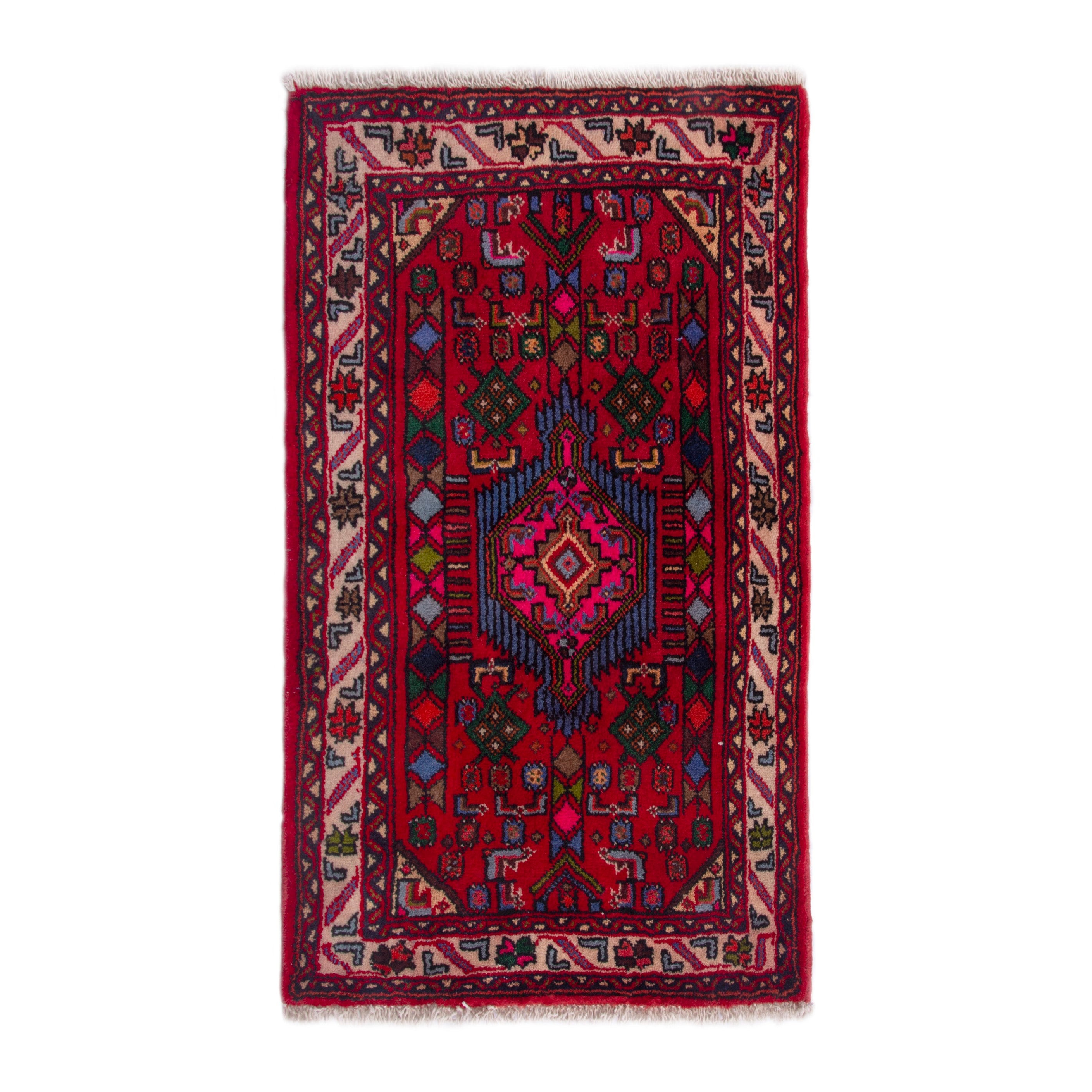 Persian Hamedan accent rug in deep red and burgundy, 2'3" x 2'11"