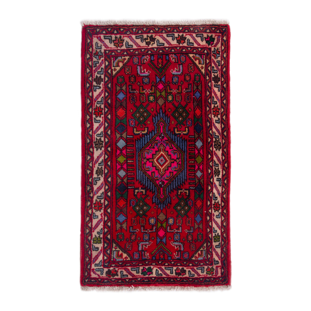 Persian Hamedan accent rug in deep red and burgundy, 2'3" x 2'11"