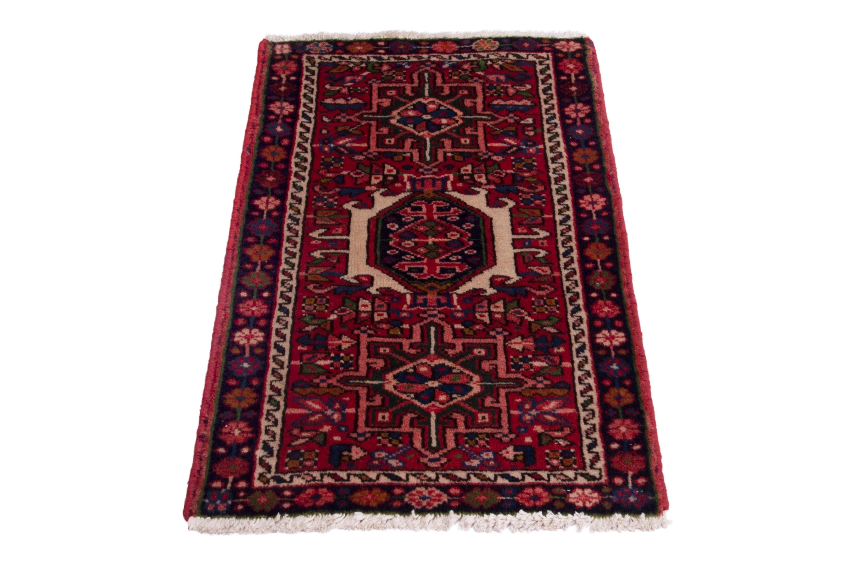 Persian Gharajeh accent rug in burgundy and deep red, view 2 of 7