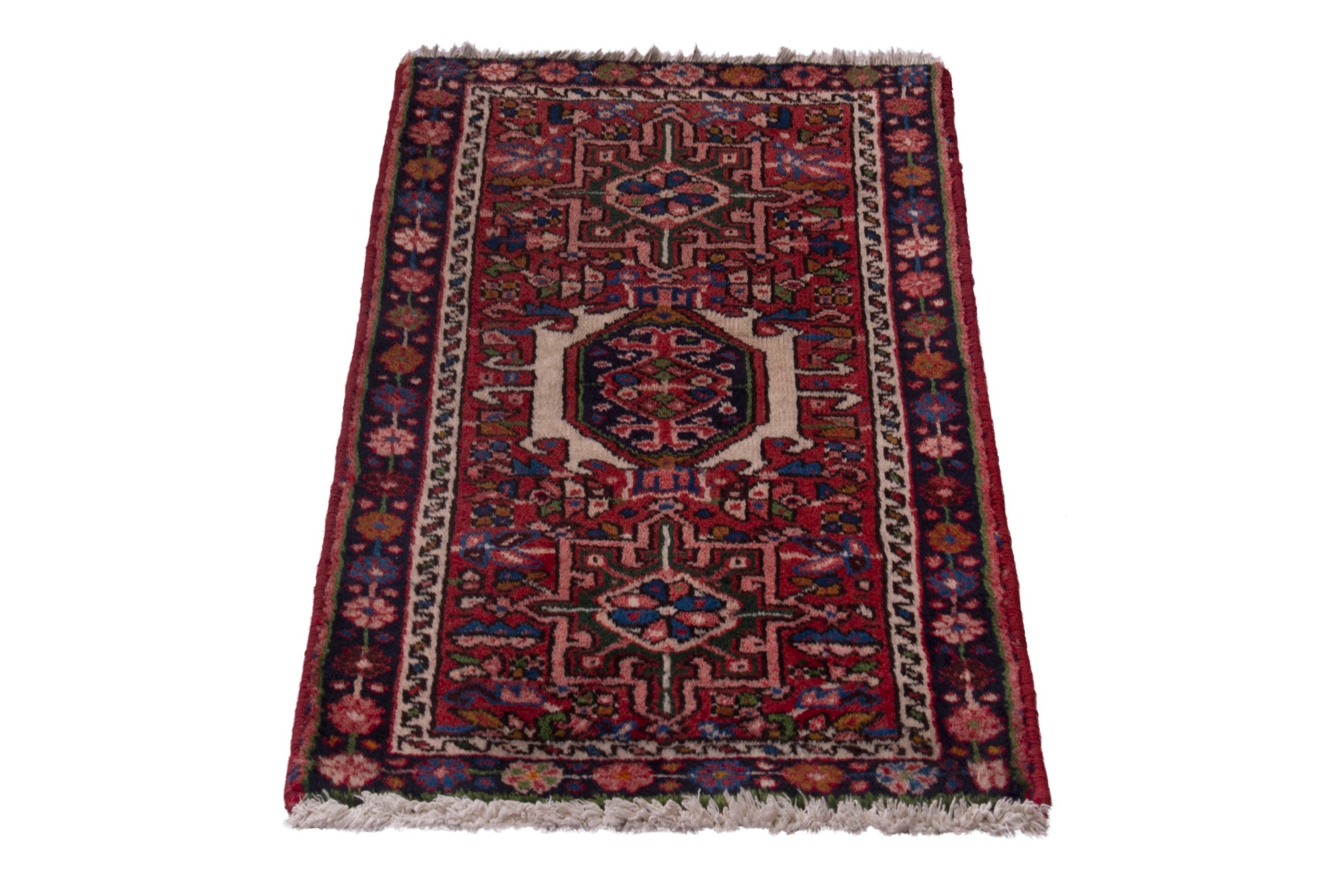 Persian Gharajeh accent rug in burgundy and deep red, view 3 of 7