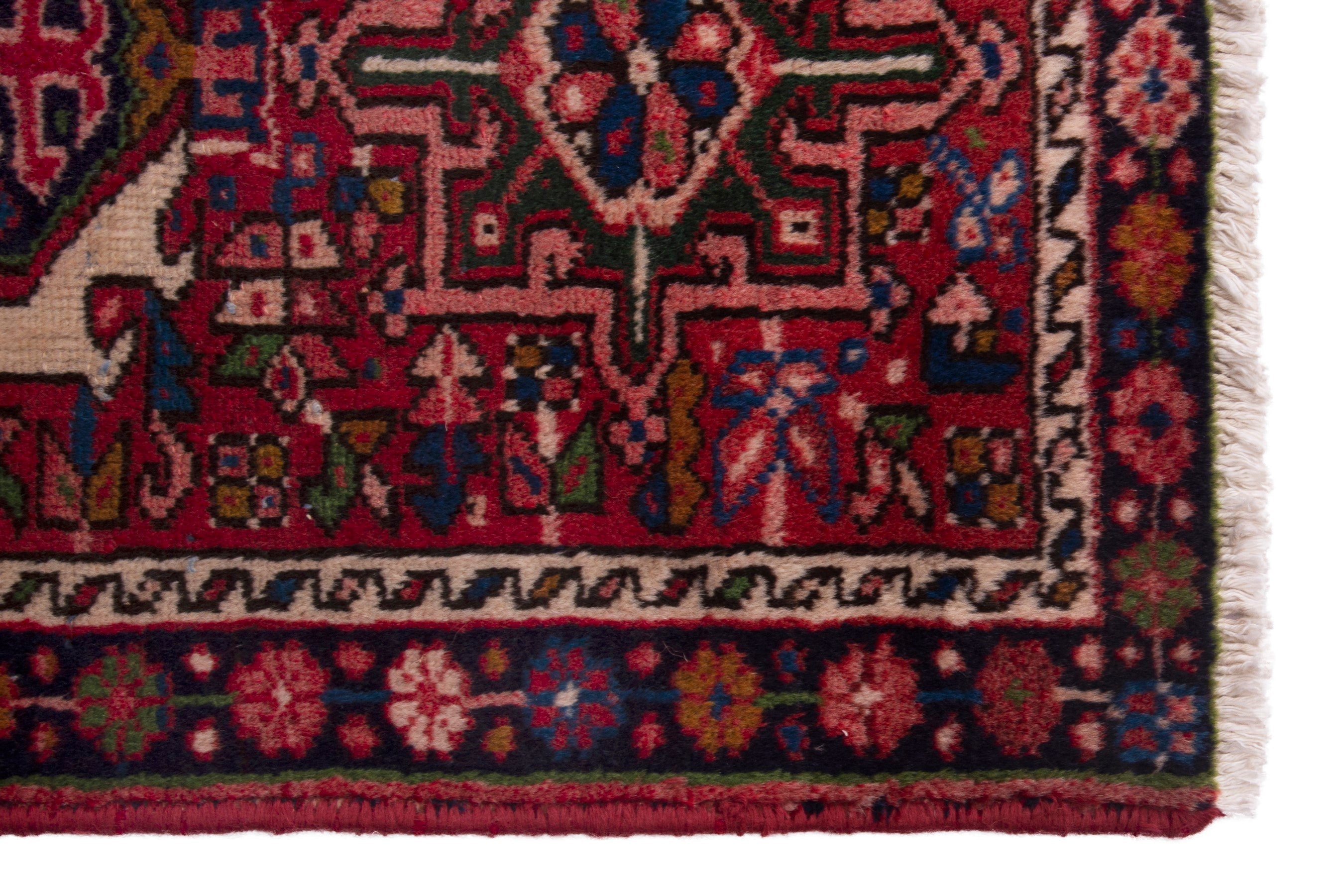 Persian Gharajeh accent rug in burgundy and deep red, view 4 of 7