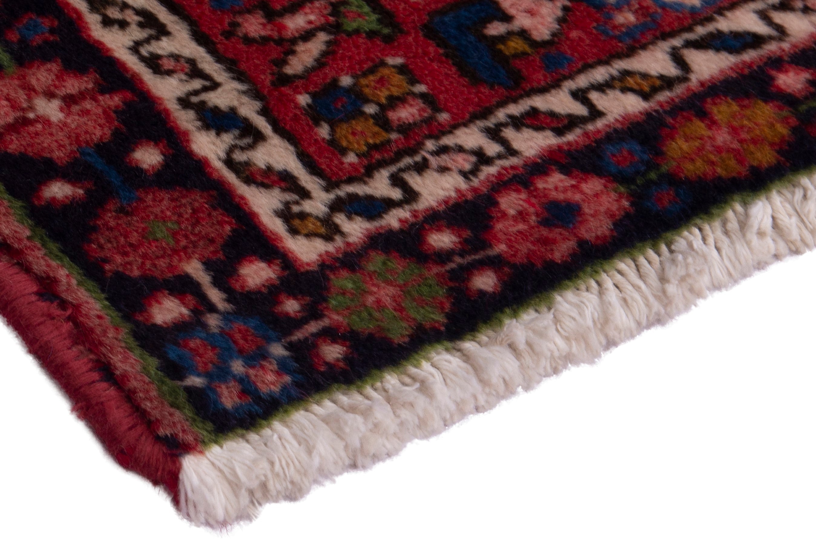 Persian Gharajeh accent rug in burgundy and deep red, view 5 of 7