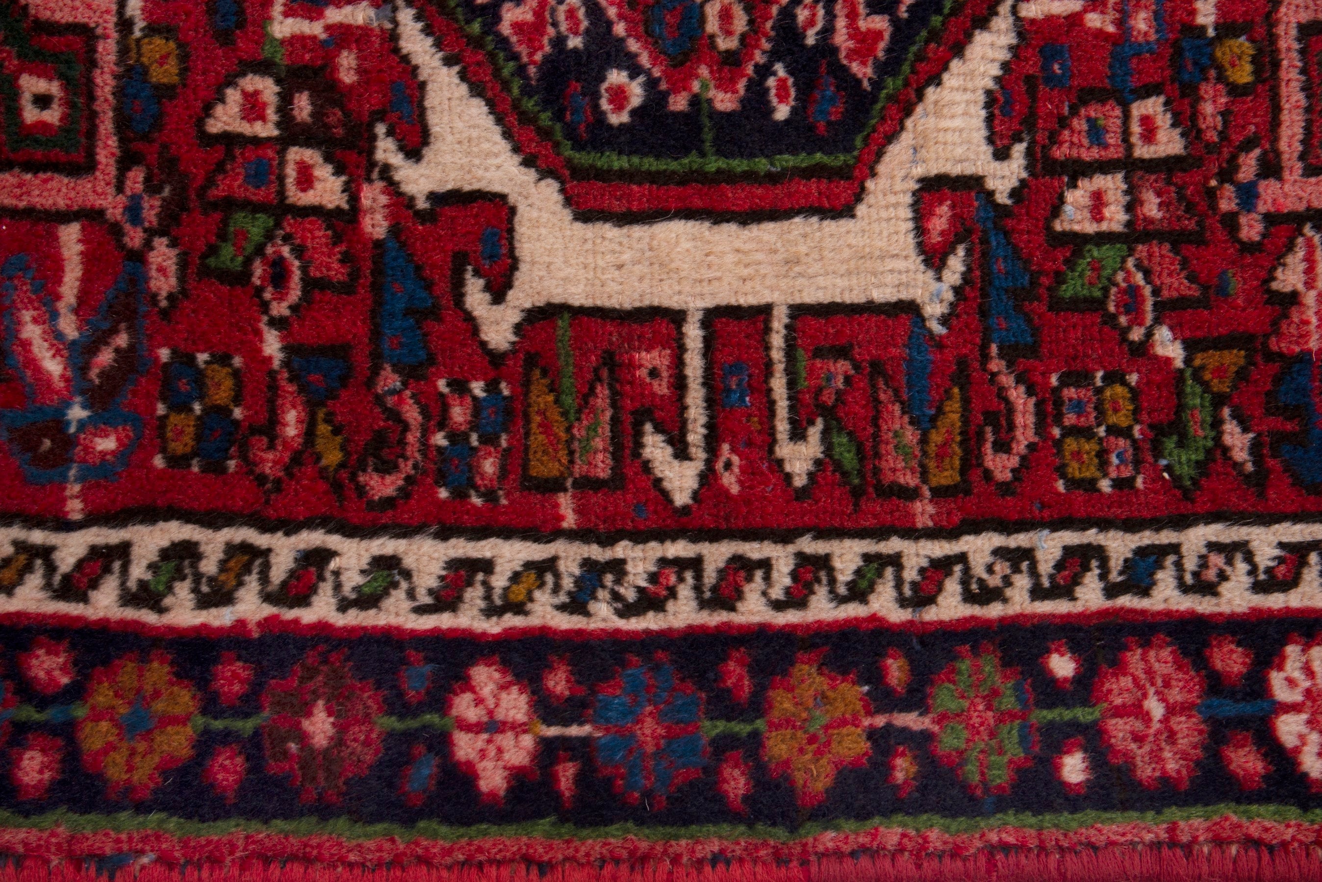 Persian Gharajeh accent rug in burgundy and deep red, view 6 of 7