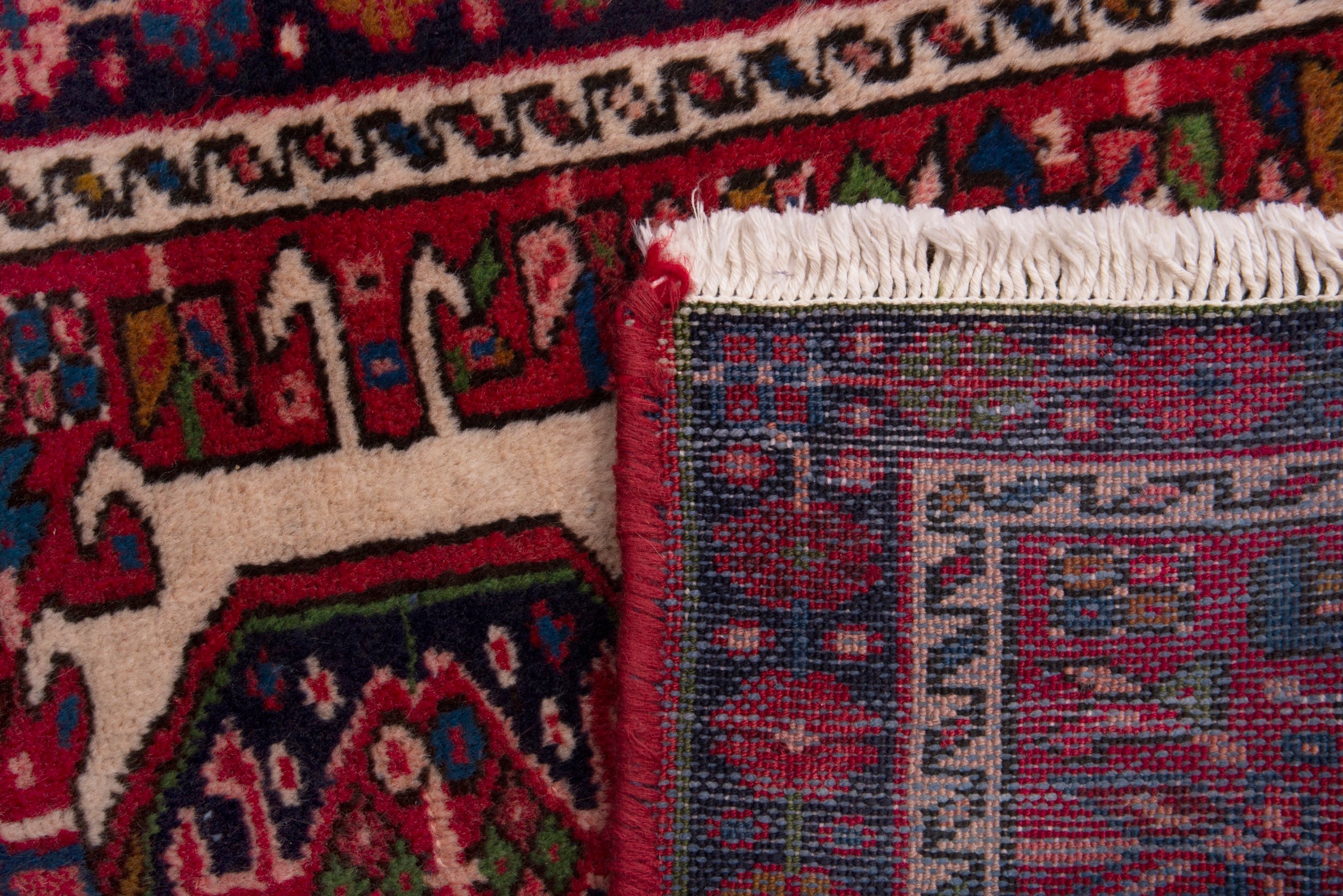 Persian Gharajeh accent rug in burgundy and deep red, view 7 of 7