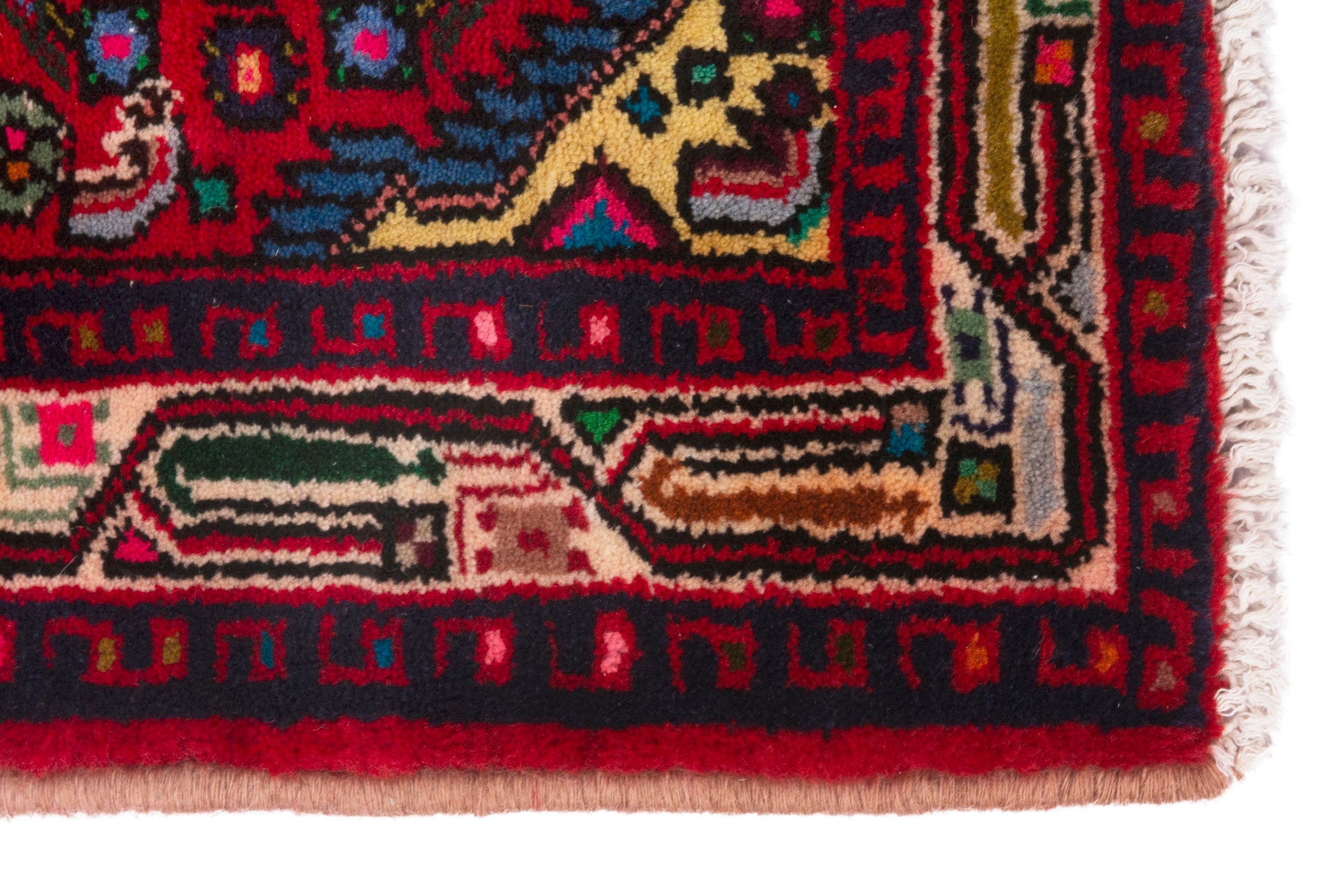 Persian Hamedan accent rug in deep red and burgundy, view 4 of 7