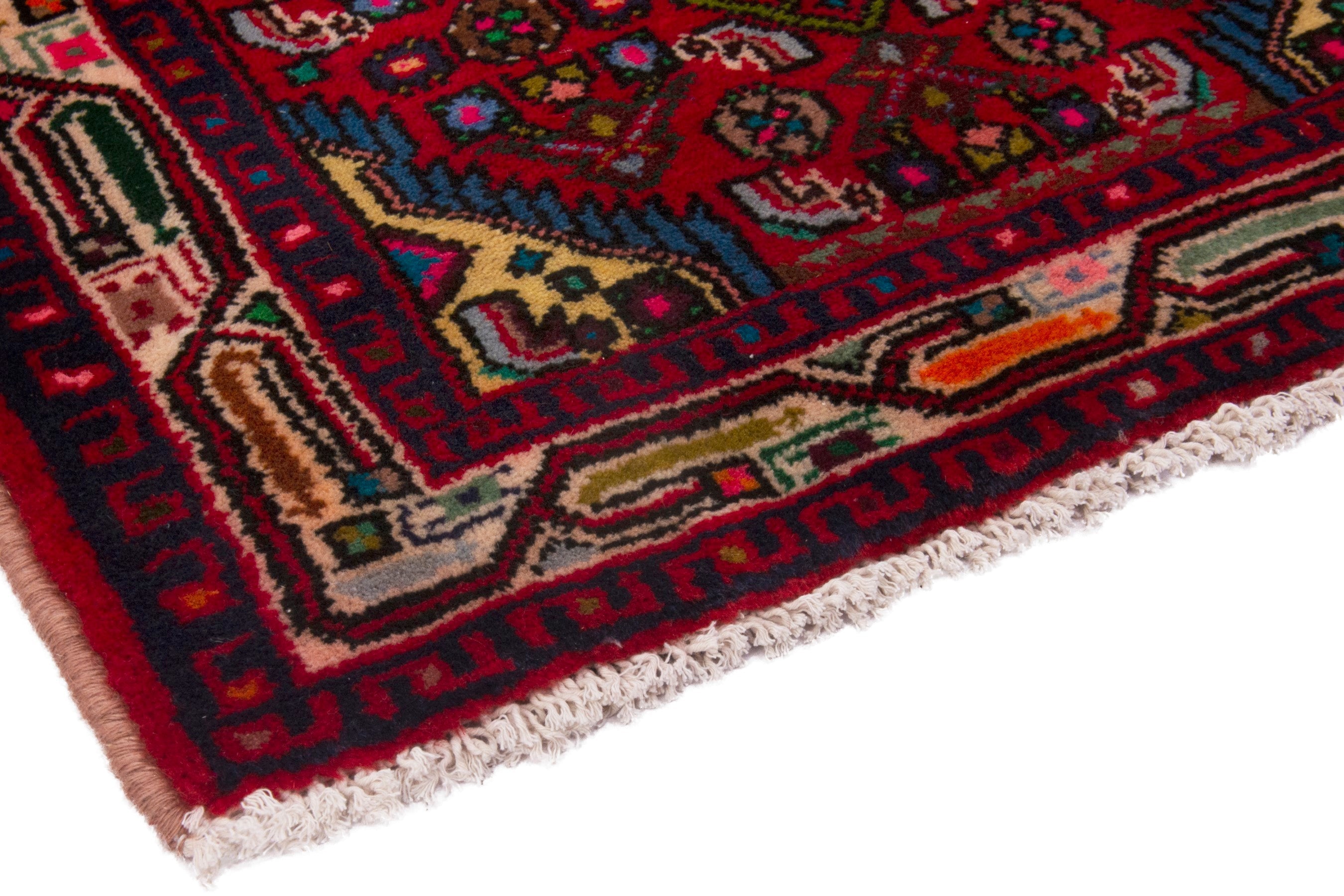 Persian Hamedan accent rug in deep red and burgundy, view 5 of 7