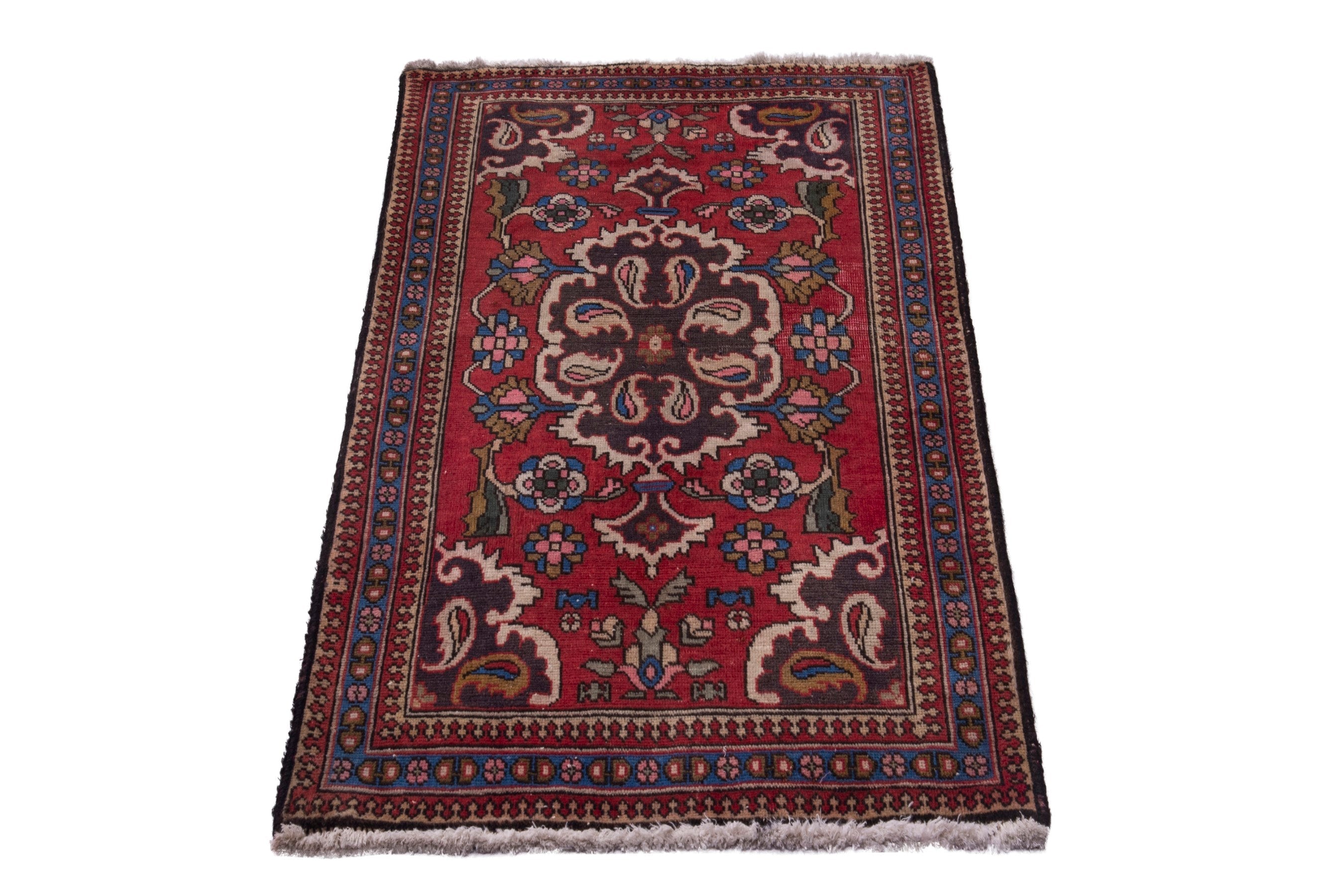 Persian Tabriz accent rug in deep red and denim, view 3 of 7