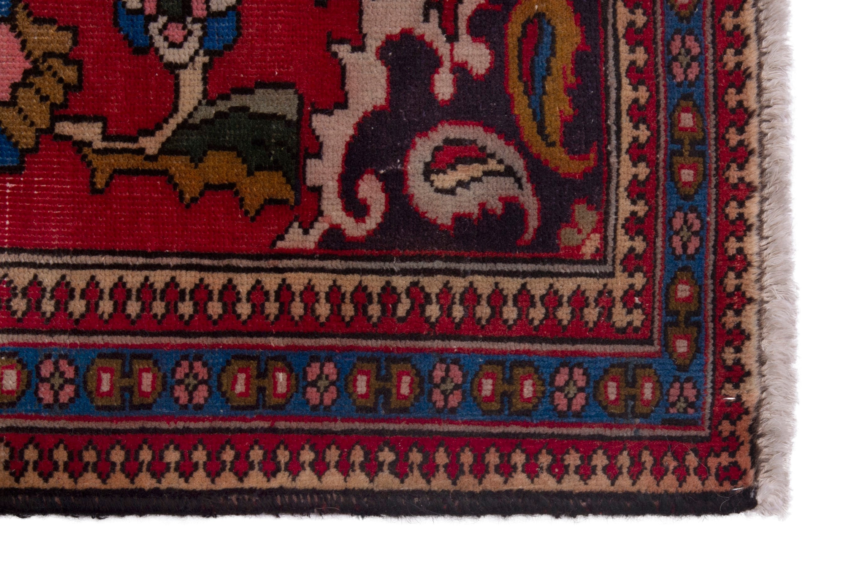 Persian Tabriz accent rug in deep red and denim, view 4 of 7