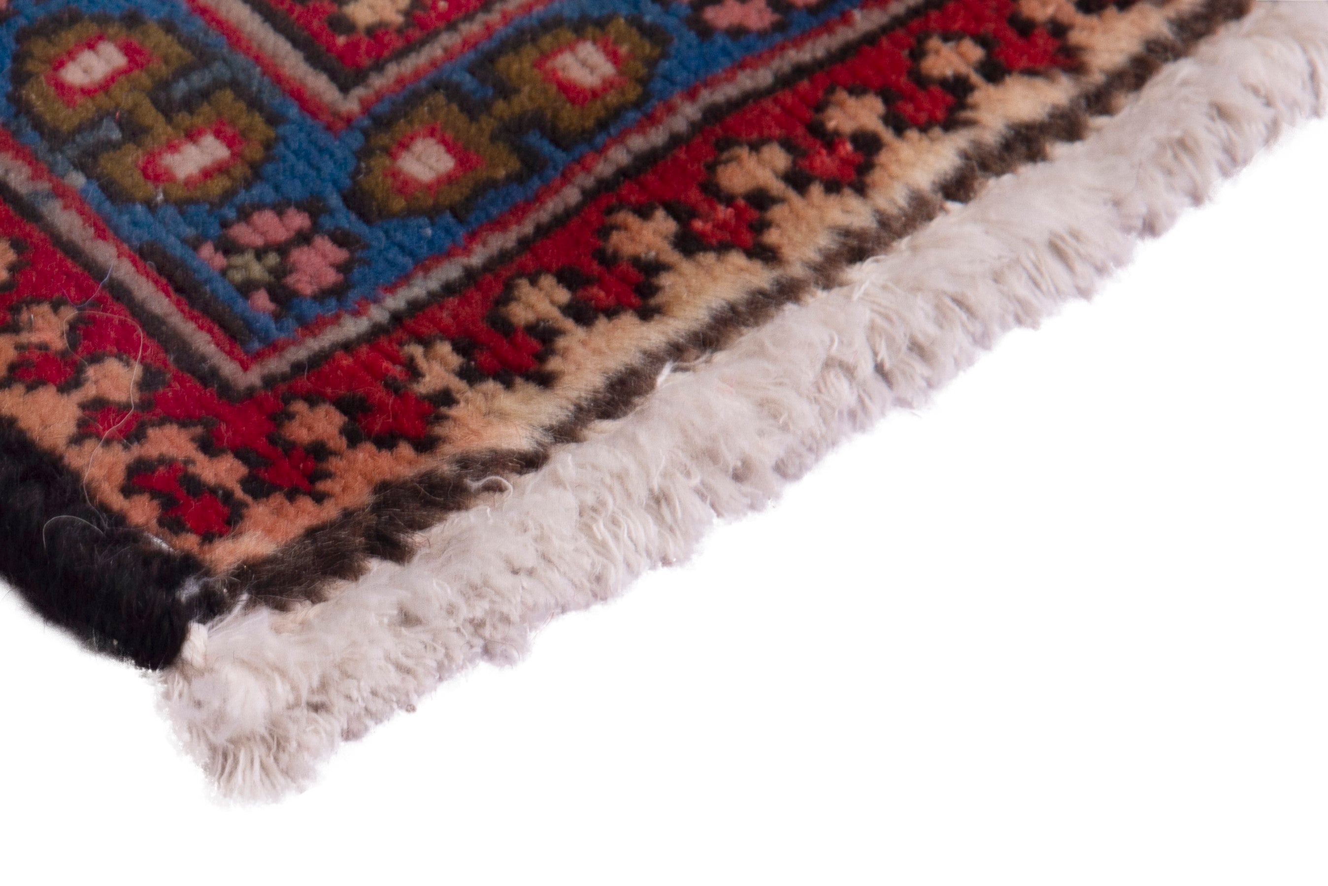 Persian Tabriz accent rug in deep red and denim, view 5 of 7