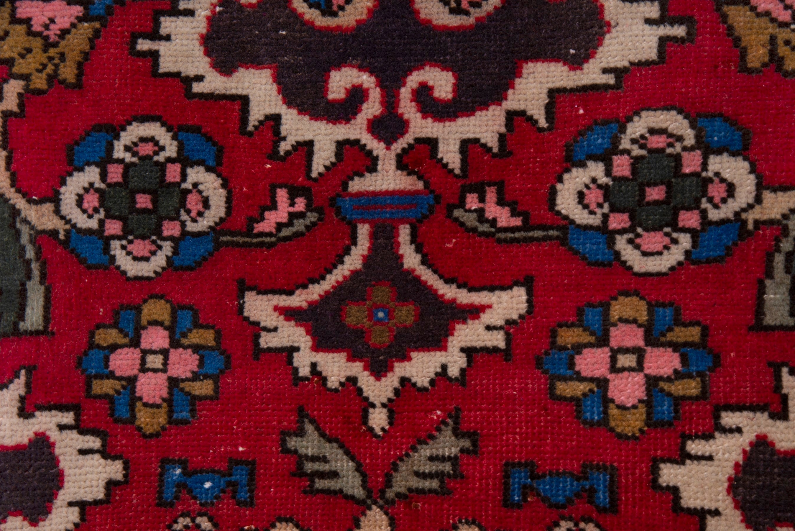 Persian Tabriz accent rug in deep red and denim, view 6 of 7
